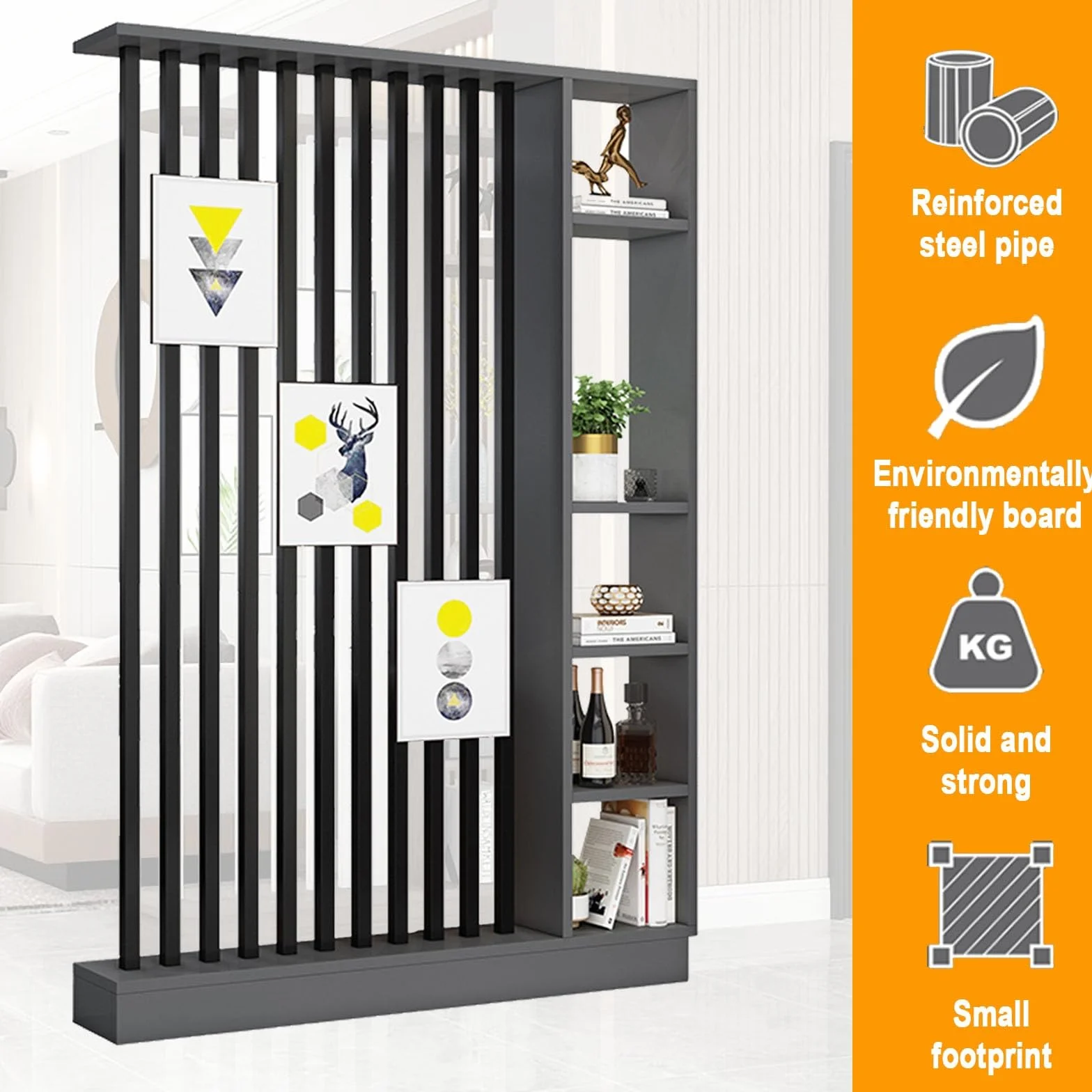 Columna de Pantalla divisoria Independiente para Entrada y Pasillo, Separador de ambientes con estantes para privacidad, Divisor de habitación del Suelo al Techo(A,140cm/55.1in)