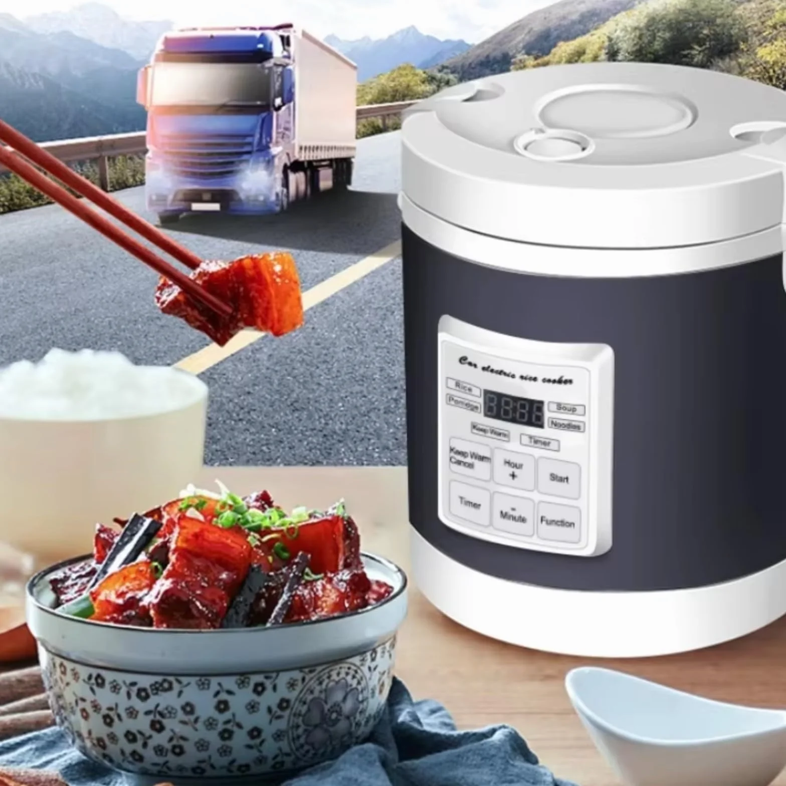 Olla Arrocera Eléctrica De Uso Multifuncional 12V/24V Y Electrodoméstico Cocina Adecuada para Coches Y Cocinas Uso Cocina Eléctrica Portátil