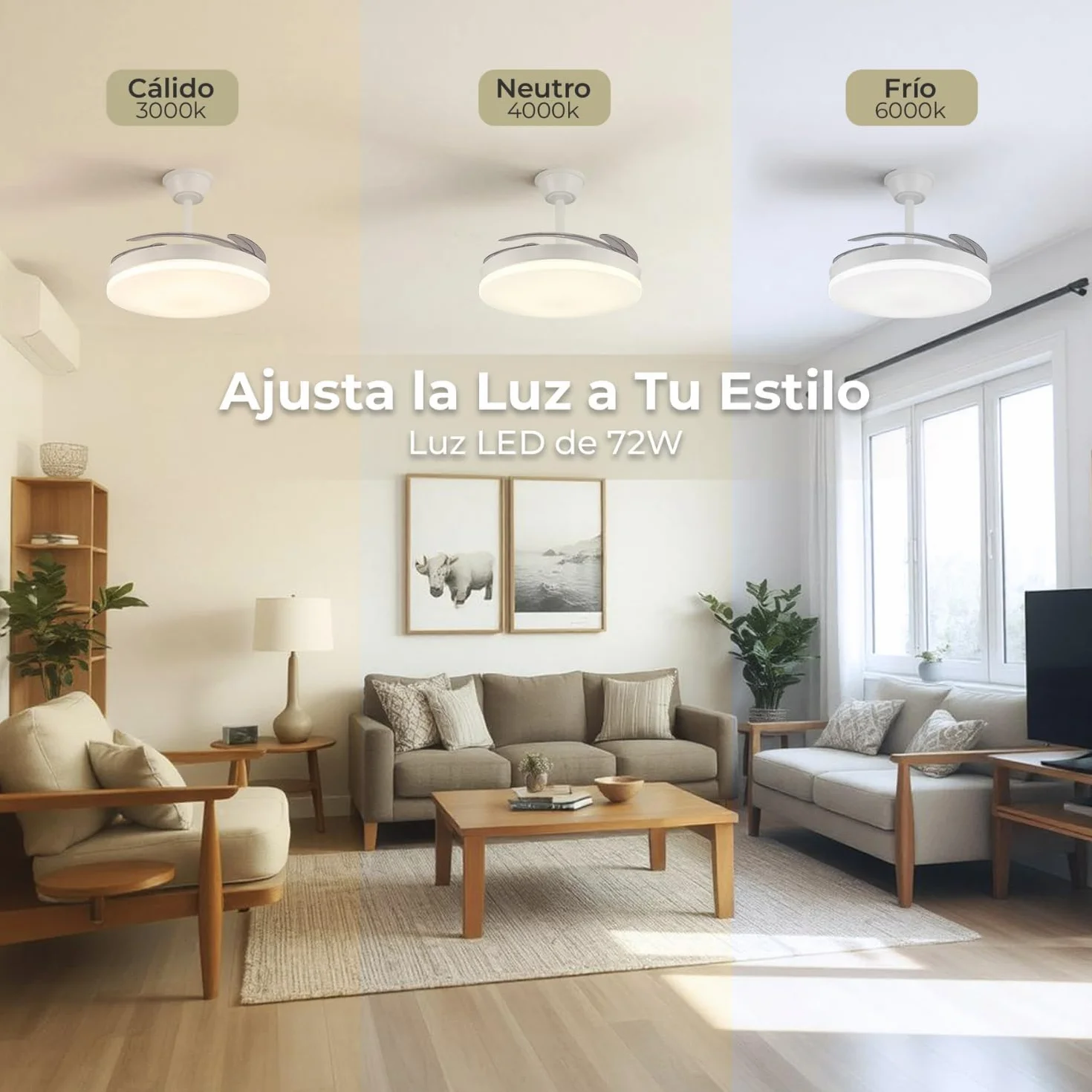 LUMIKING Ventilador de Techo con Luz LED 72W Silencioso - CCT 3000-4000-6000K con Aspas Retractiles - Mando a Distancia, Función Verano e Invierno y Reversible - Ventilación en Hogares y Oficinas