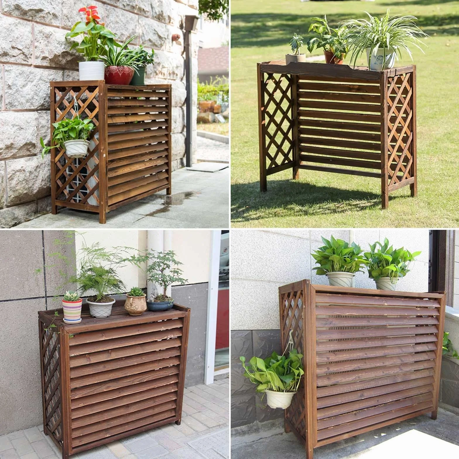 Madera Cubre Aire Acondicionado Exterior Valla Ocultacion Madera Funda Aire Acondicionado Exterior Grande Protector Aire Acondicionado Exterior Cubierta Aire Acondicionado Madera(100x44x93cm)