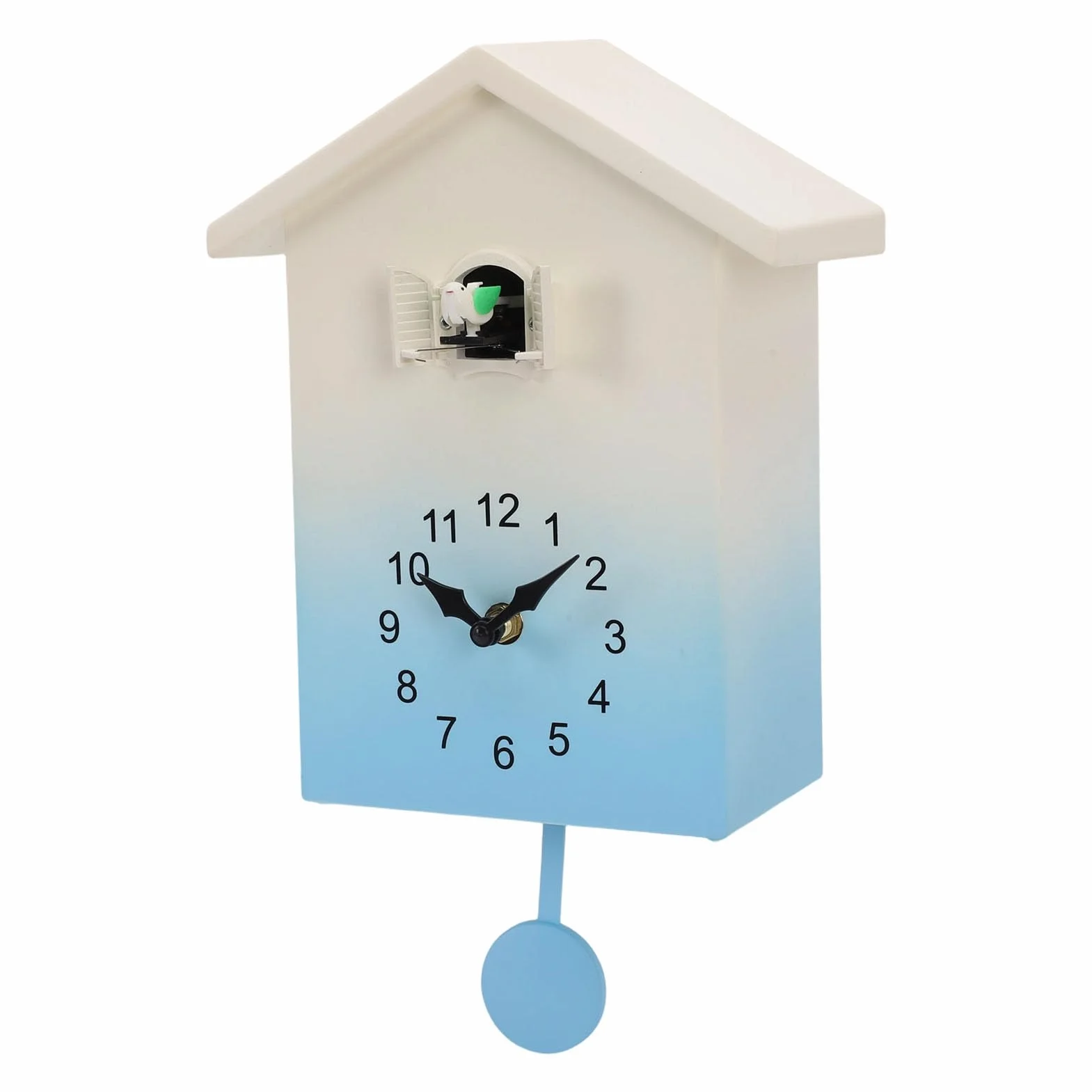 Asixxsix Reloj de Cuco, Moderno Reloj de Pared de Plástico con Números Grandes y Volumen Ajustable, de Pared con Voz de Pájaro con Timbre Cada Hora para Estudio, Oficina (Blue)