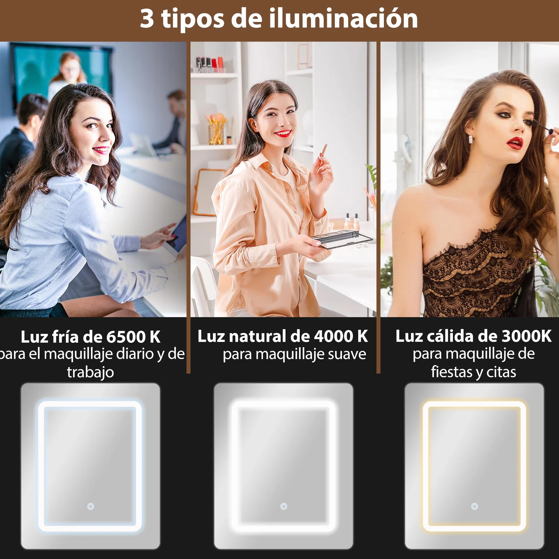 HOMCOM Tocador de Maquillaje con Luces LED de Color Ajustable en 3 Tonos y Espejo Tocador Pequeño Moderno con Lateral Abatible Cajón Compartimentos Abiertos para Espacios Pequeños Blanco