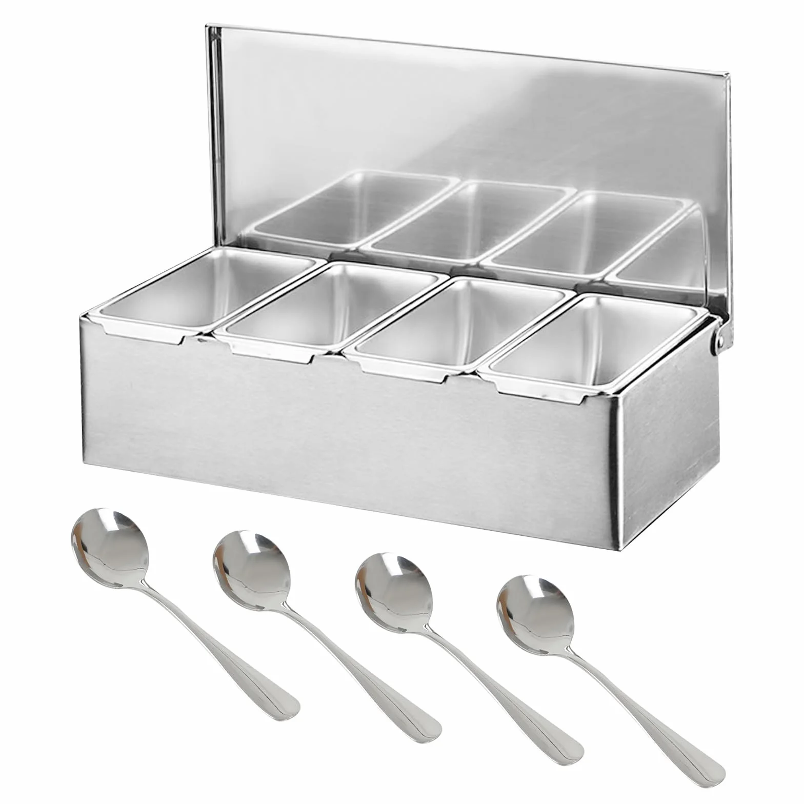 Caja de ingredientes para múltiples especias, recipiente de acero inoxidable con tapa, recipiente para ingredientes, bar para gastro, recipiente para barbacoa, accesorios para pizza, estación