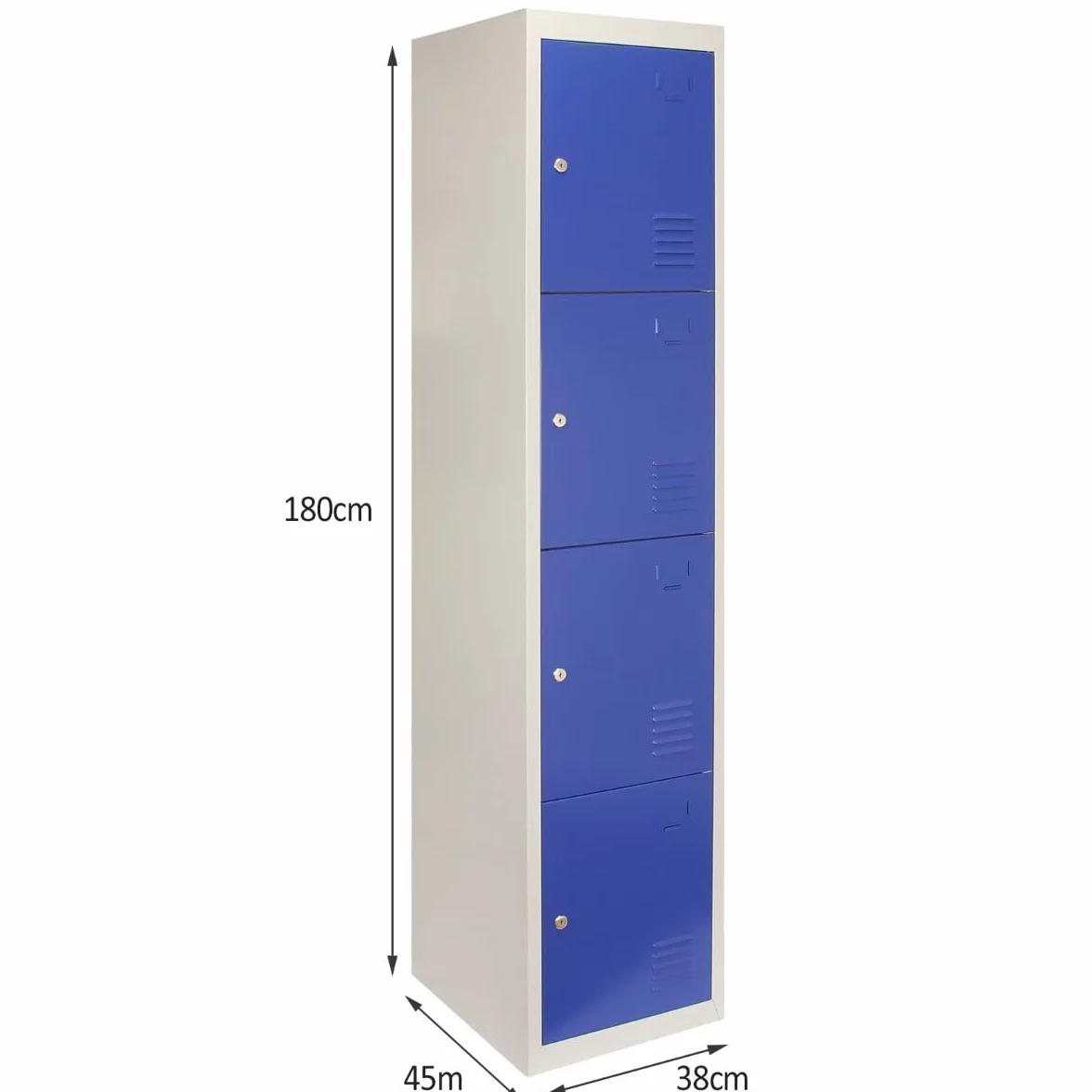 Taquilla Metálica para Montar con 4 Puertas Azules 45x38x180cm con Estantes llaves Imanes Portatarjetas Nombre Número Armario Casillero Metalico Blue Metal Locker Escuela Gimnasio Vestuario y Oficina