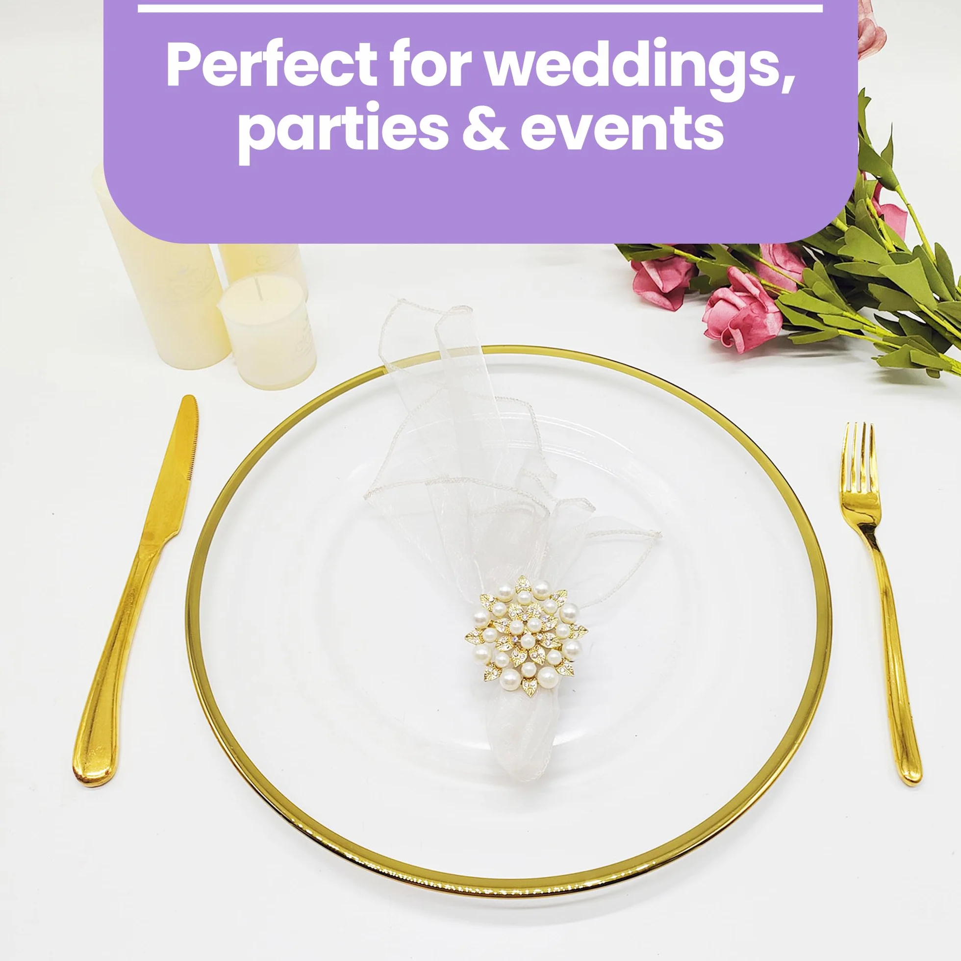Plato de carga de vidrio con borde dorado de 33 cm, impresionante decoración de mesa de comedor para bodas, aniversarios, cumpleaños y eventos, elegante vajilla de fiesta para catering, comedor, 16