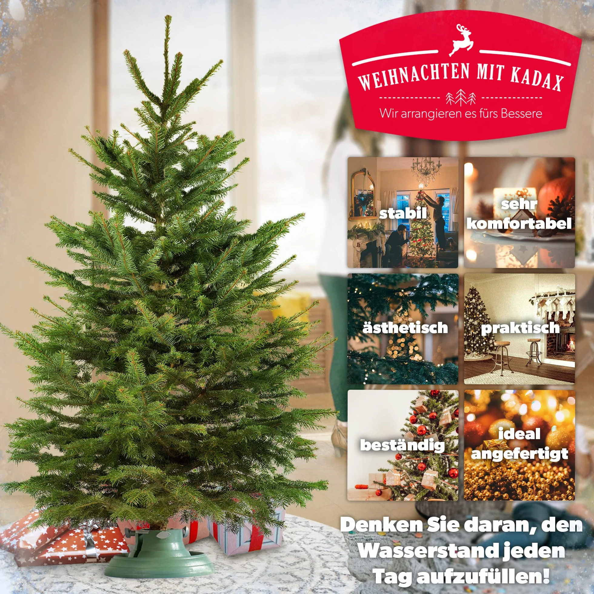 KADAX Soporte para árbol de Navidad con depósito de agua, estable de plástico resistente para árboles, moderno soporte para árbol de Navidad, varios tamaños, verde (altura del árbol de hasta 2,5 m)
