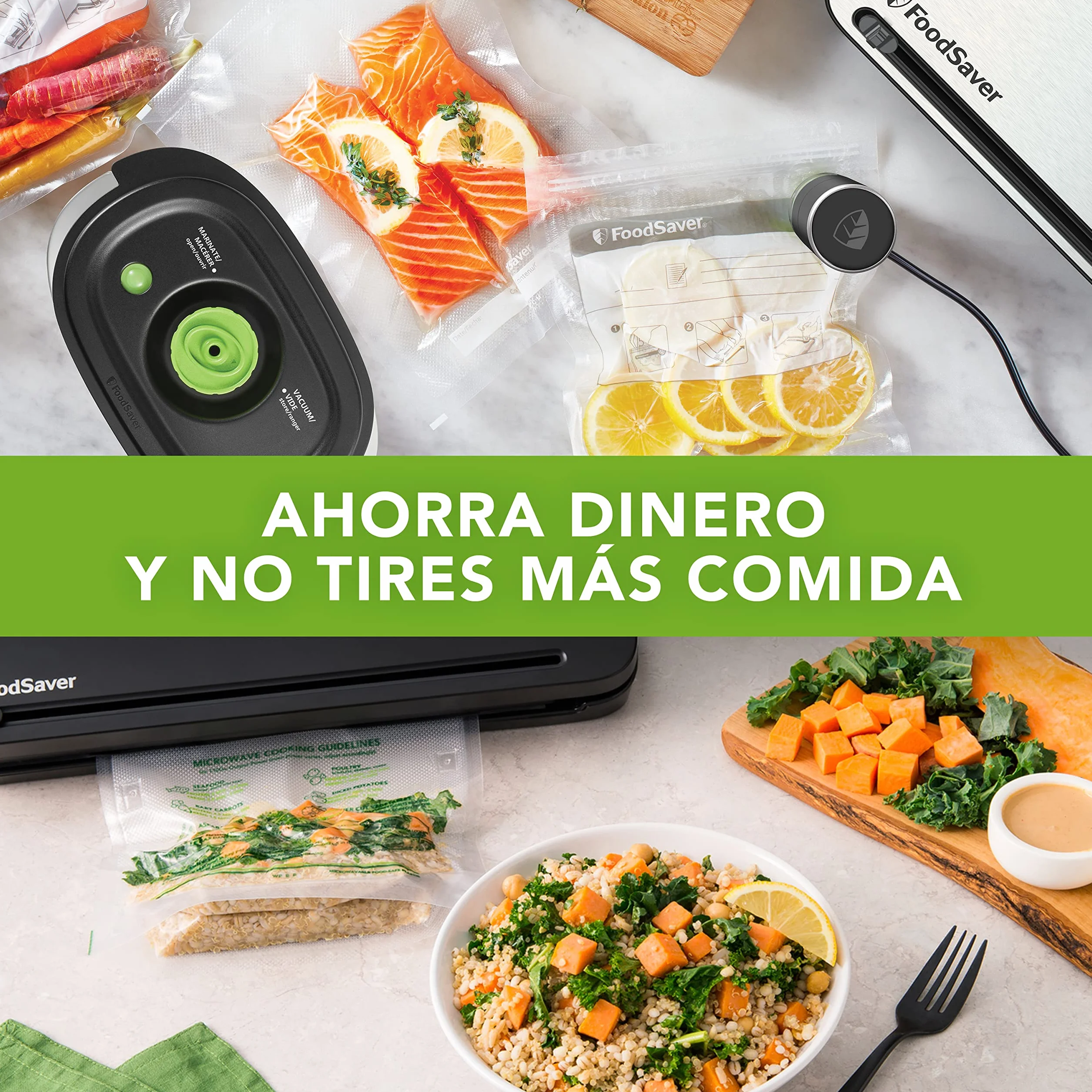 FoodSaver Envasadora al Vacío con un Cutter Incorporado, Funciones «solo sellado», «húmedo/seco» y «marinar», incluye Rollos/Bolsas [FFS017X]