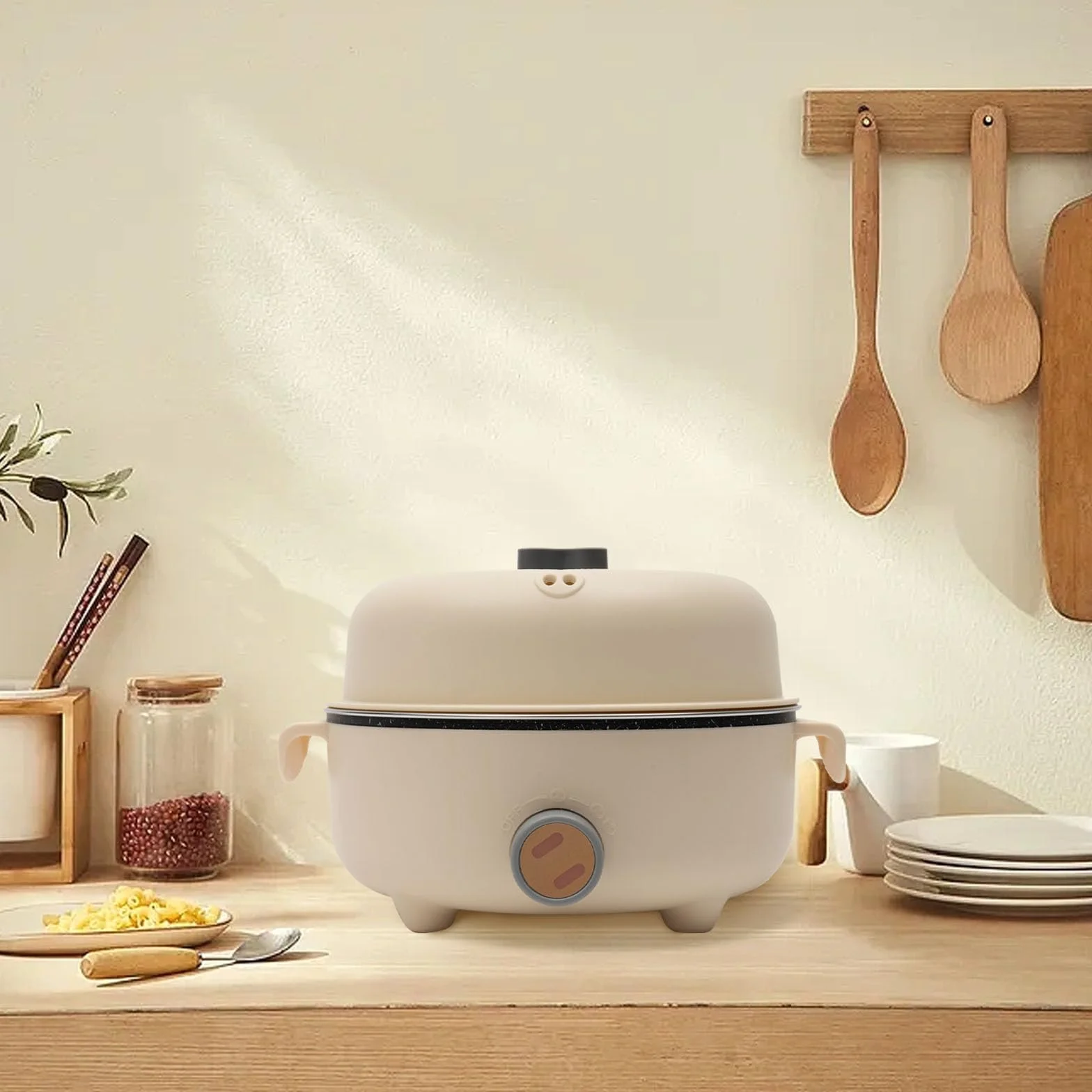 Olla Caliente Eléctrica Portátil 1,5 L Antiadherente con Olla de Vapor