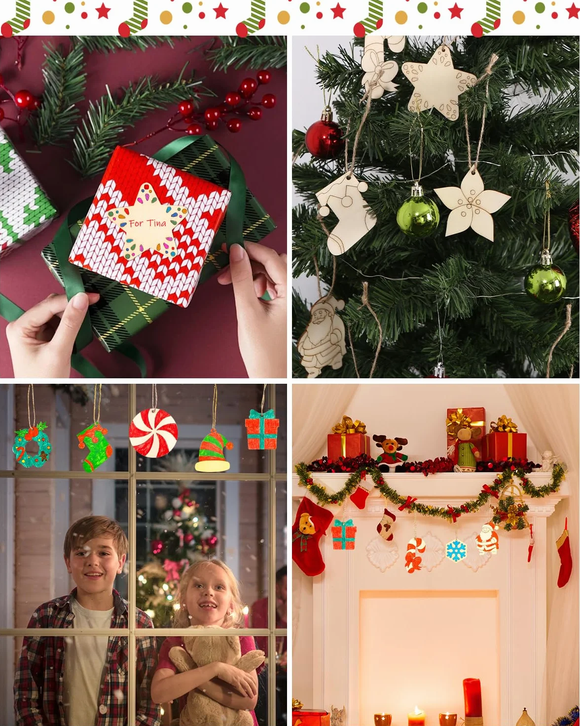 410 Piezas Decoración de Árboles de Navidad de Madera Colgantes
