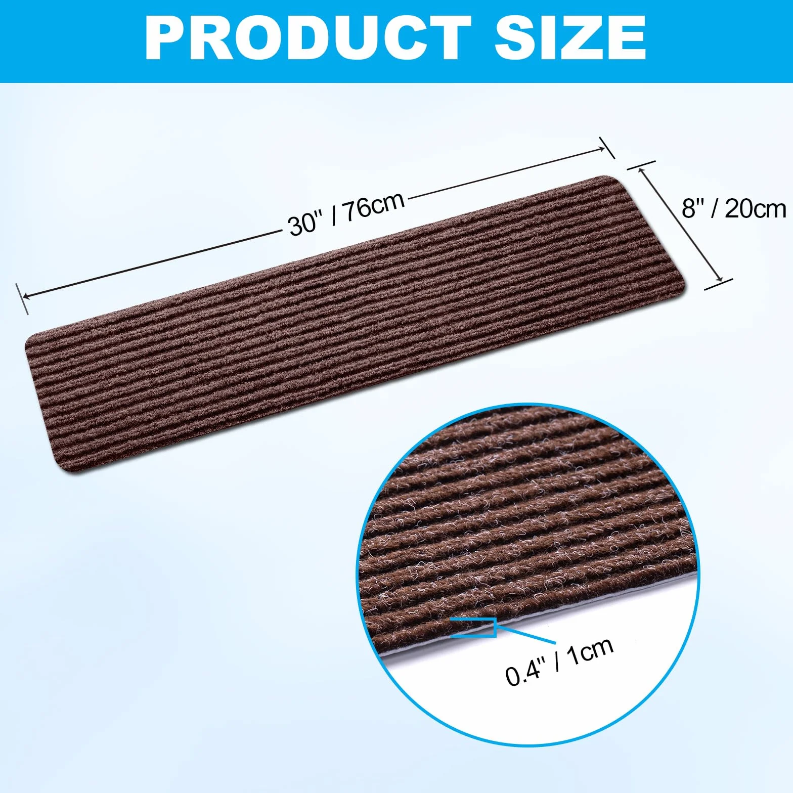 Spurtar Alfombras Antideslizantes Peldaños de Escalera, 76 cm x 20 cm, Juego de 15 Unidades, Autoadhesivas, para Escalones Interiores, para Diferentes Tipos de Escaleras, Escalones, Alfombras, Marrón