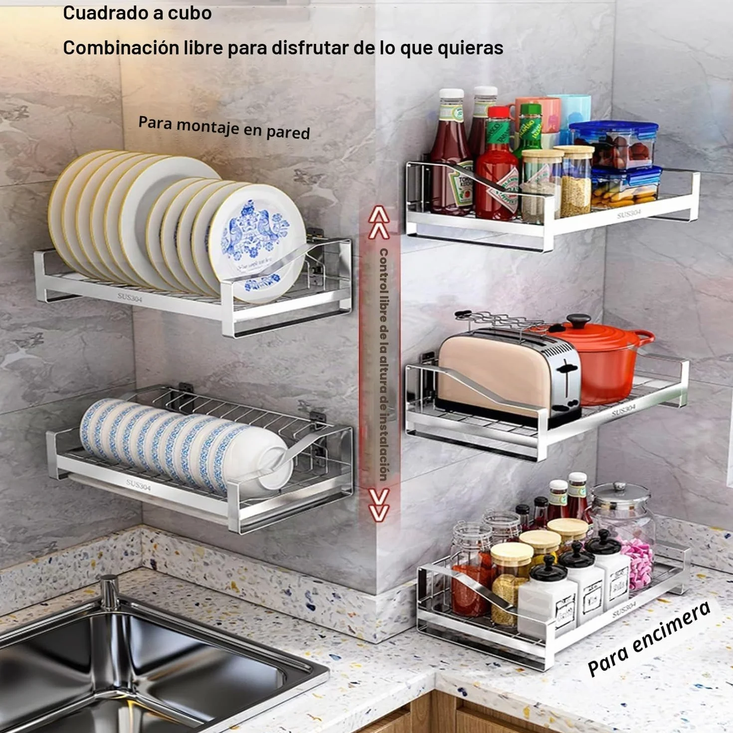 Escurreplatos Colgante, Escurreplatos De 2 Niveles sobre Fregadero Escurridor De Platos De Acero Inoxidable Montado En La Pared con Escurridor Y Jaula para Palillos Colgantes,60CM