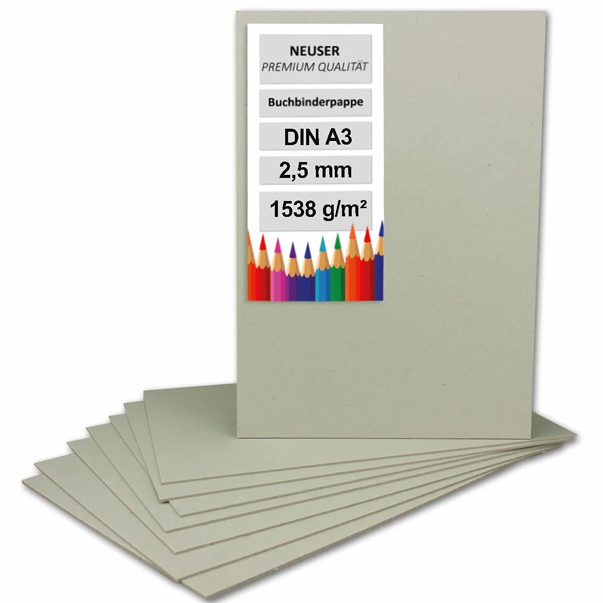 200 carpetas de encuadernación DIN A3 (29,7 x 42 cm), grosor de 2,5 mm (0,25 cm), gramaje: 1538 g/m², cartón gris para manualidades, modelismo, encuadernación