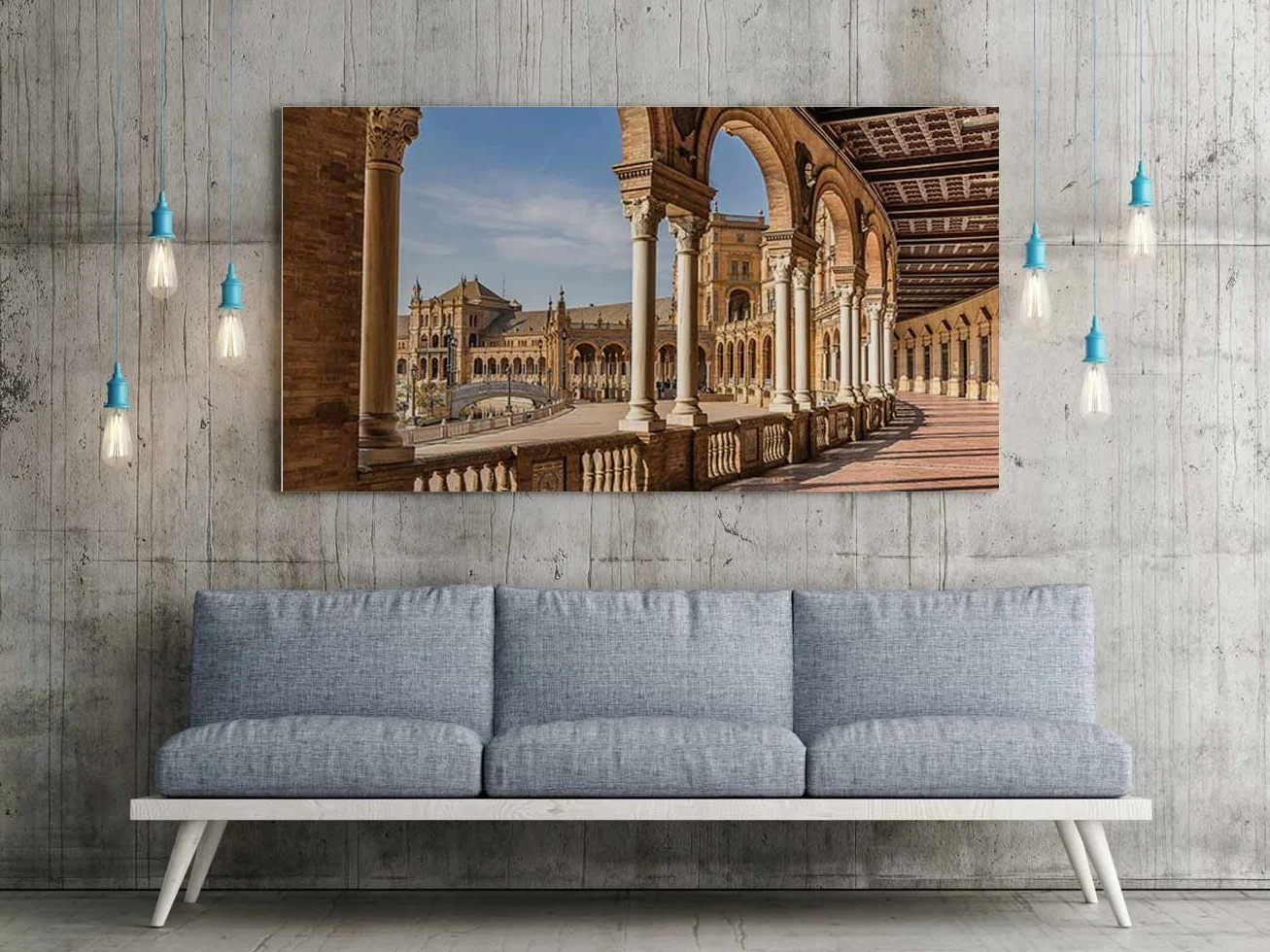 Oedim Cuadro Lienzo Impresión Digital Urbano Plaza España Sevilla | Multicolor | Cuadro Lienzo 150 x 60 cm | Lienzo Enmarcado Ligero, Resistente y Económico