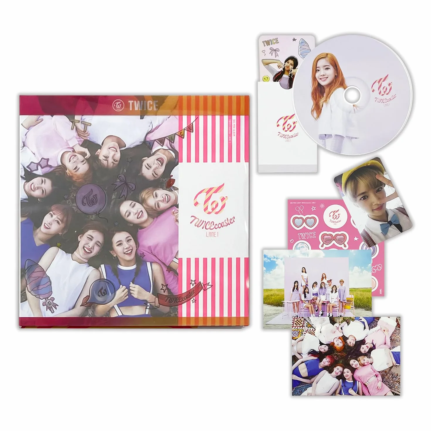 TWICE - 3rd Mini Album [TWICECOASTER : LANE 1] (NEON MAGENTA Ver.) Photobook + Sticker + 2 Photos + CD-R + Selfie Photo Card + Hologram TT Photo Card + 2 Pin Button Badges
