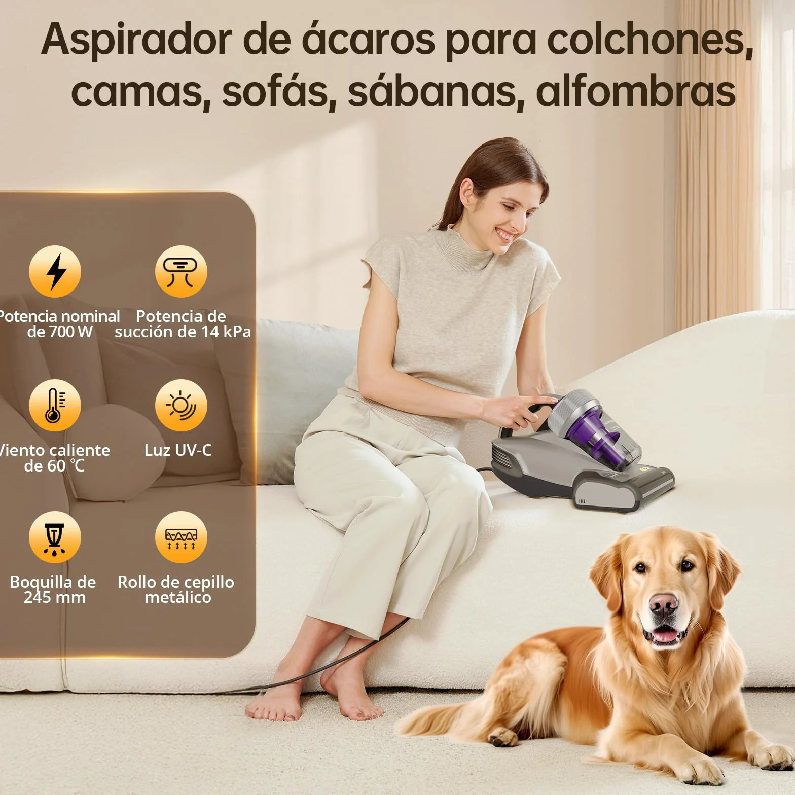 Jimmy JV35 Aspirador Antiácaros 700W con Luz UV-C, Golpeteo Fuerte y Aire Caliente, Portátil para Colchones, Camas y Sofás