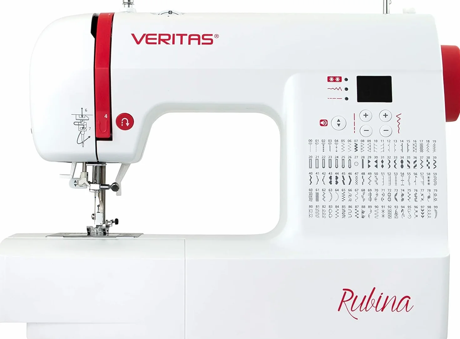 VERITAS Máquina de coser Rubina I Máquina de coser digital para ordenador, 100 programas de puntada, tensión de hilo automático y ayuda para enhebrar, cortahilos, longitud de puntada ajustable,