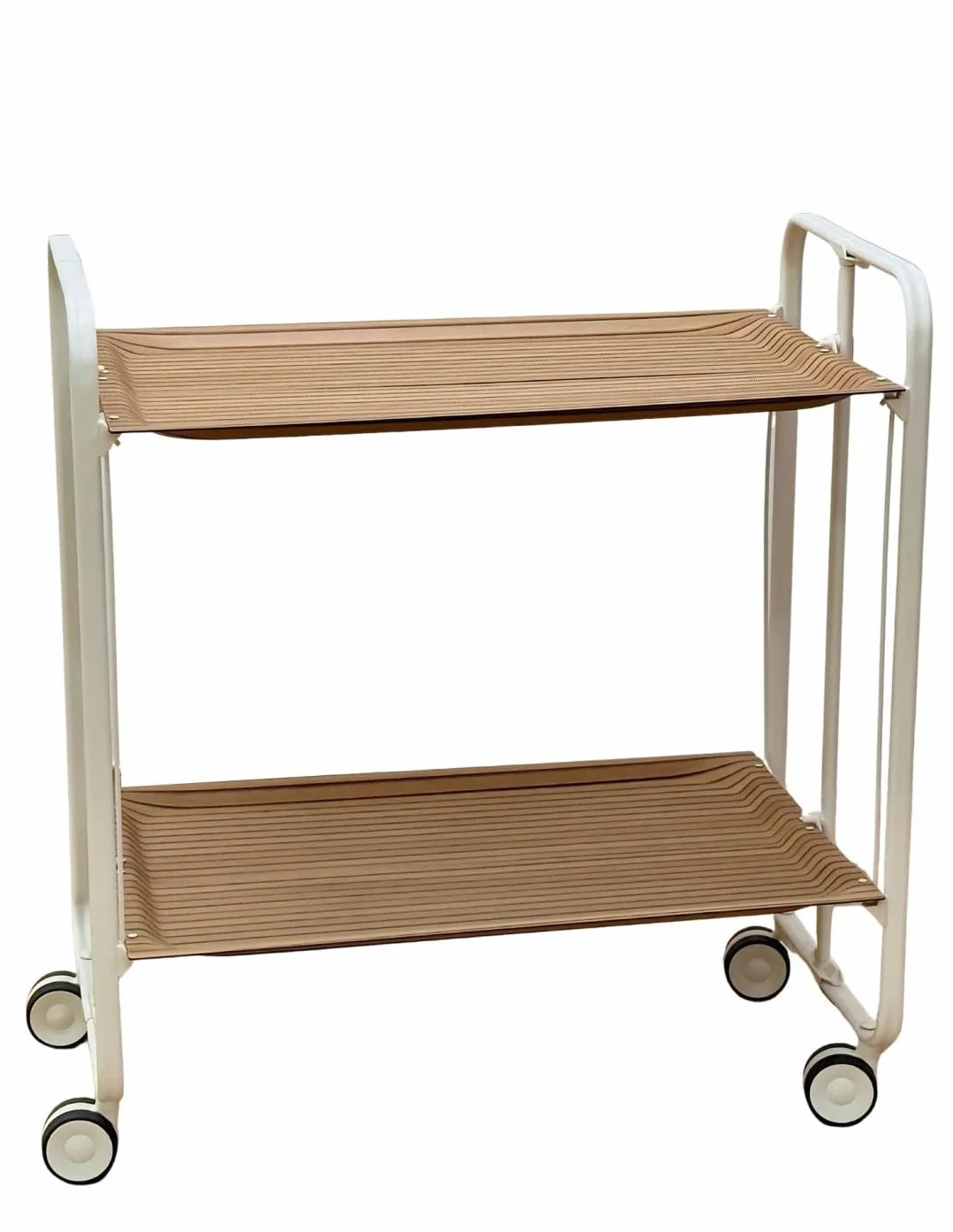 DON HIERRO - Carrito auxiliar plegable BAUHAUS con ruedas – Armazón metálico blanco, 2 niveles, 4 posiciones ajustables-Alistonado