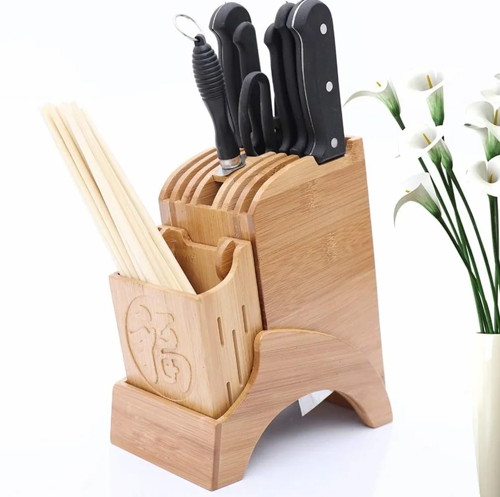 Bloque Cuchillos Cocina Soporte for Cuchillos De Cocina, Estante De Almacenamiento De Cuchillos De Chef De Madera, Bloque De Cuchillos De Bambú, Herramientas De Vajilla