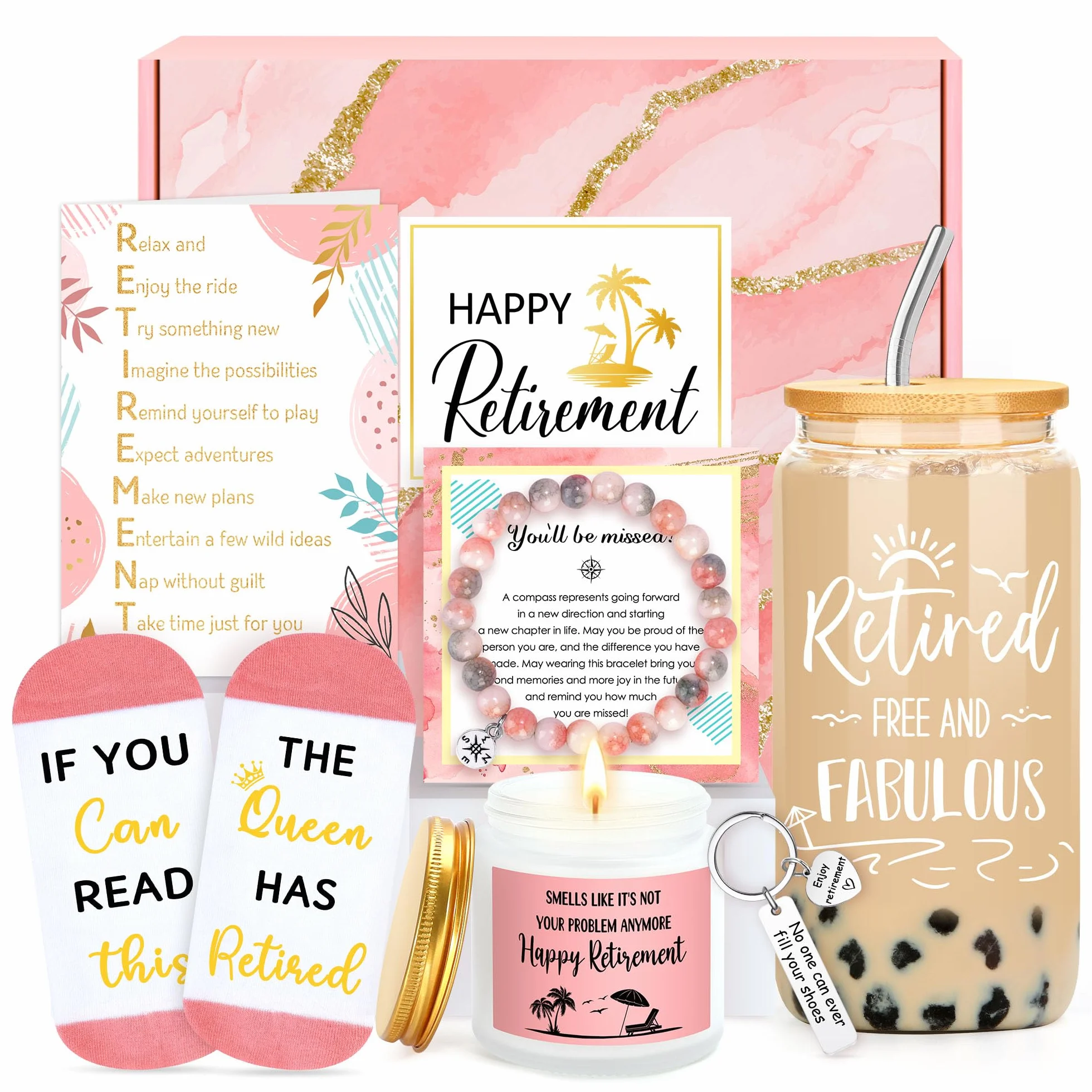 Regalo de jubilación para mujer, regalos jubilados 2025 para mujeres, cesta de regalo de jubilación feliz para mujeres, compañeras de trabajo, maestras, enfermeras, jefes, amigas, mamá, abuela