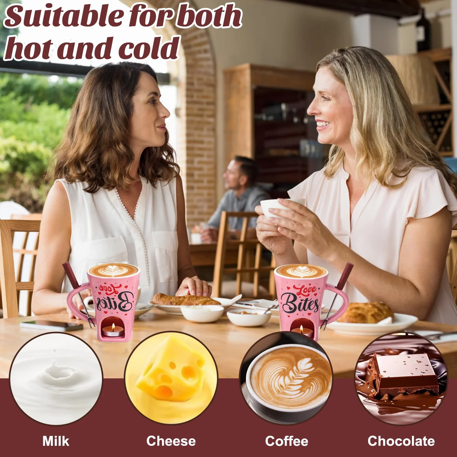 Juego de Fondue de Chocolate de Cerámica 200ML con Tenedor y Vela de Té