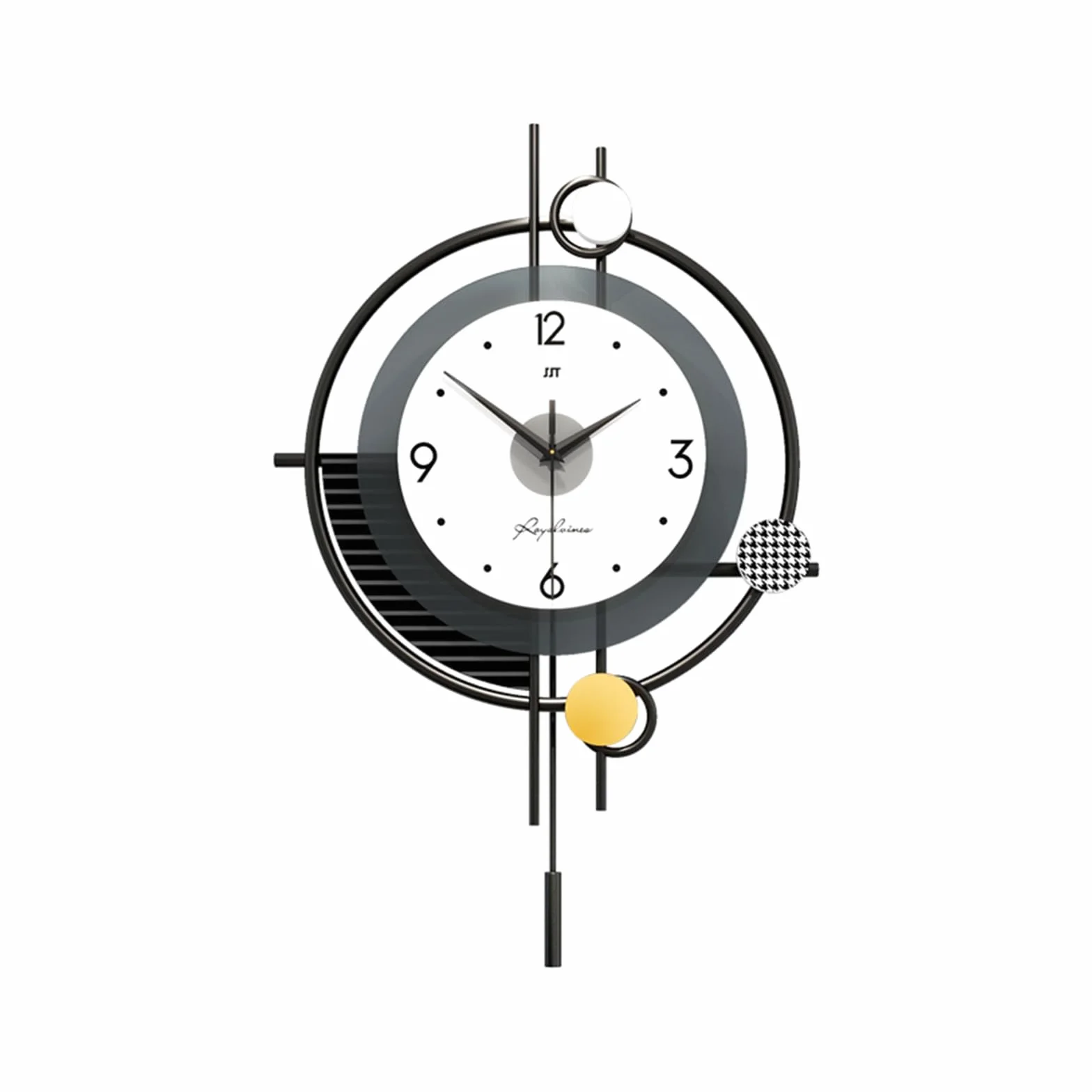 Ergocar - Reloj de pared grande de metal redondo con péndulo, moderno reloj de pared silencioso, diseño minimalista para sala de estar, dormitorio, comedor, cocina, oficina