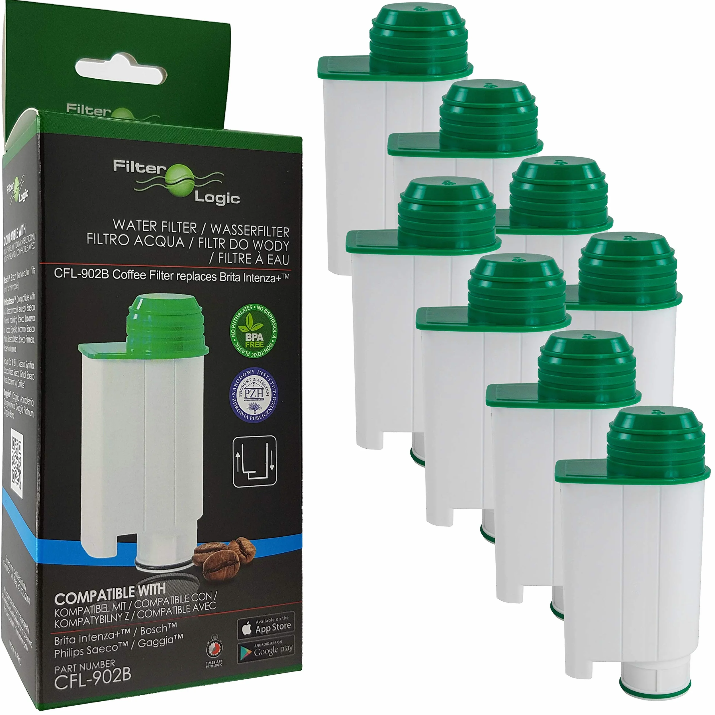 FilterLogic CFL-902B | Paquete de 8 - Filtro de agua compatible con Saeco Gaggia Philips CA6702/10 CA6702/00 CA6702 RI9113/60 Brita Intenza+ Cartucho filtrante para Máquina Cafetera de café y espresso