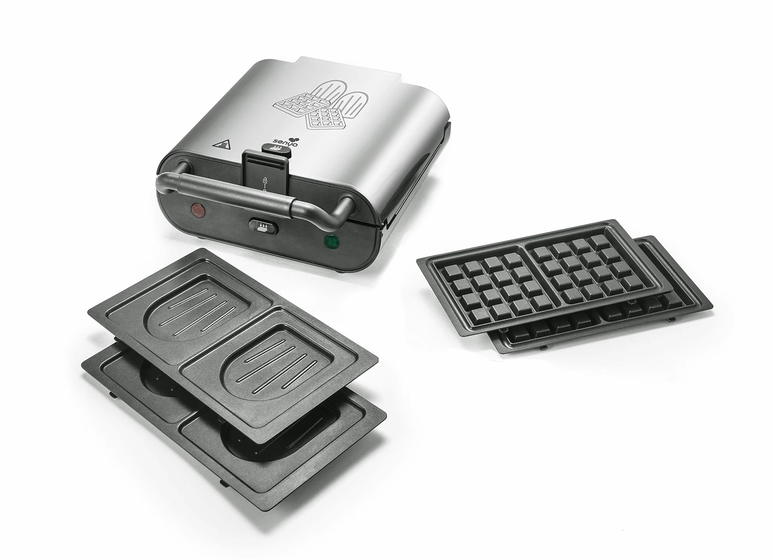 Senya Silver an Gaufrier - Sandwichera 2 en 1 Duo Waffles, juego de 2 placas intercambiables con revestimiento antiadherente, 800 W SYCK-WM003S
