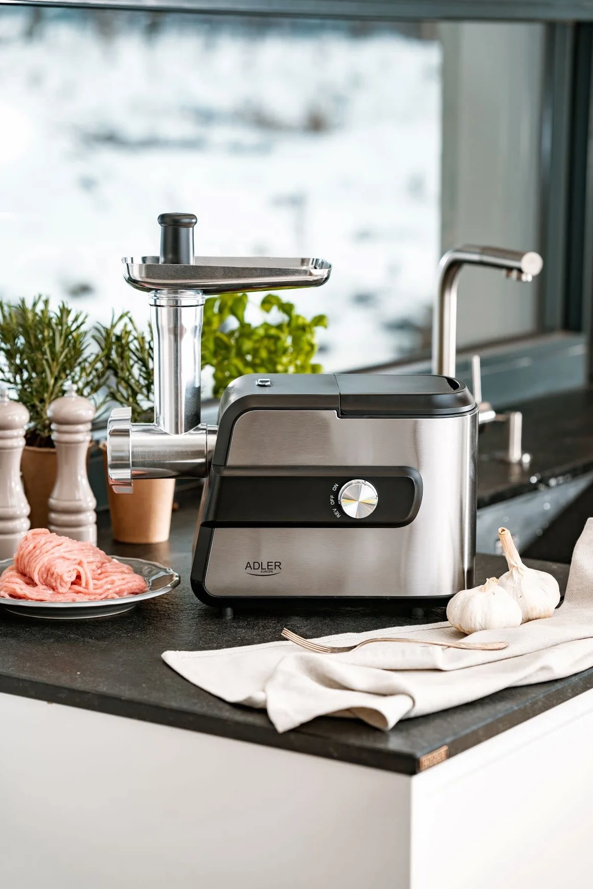 Adler AD 4813 - Picadora de carne nº 5 con rebanadora, 2000 W, máquina picadora de carne picada con carcasa de acero inoxidable, para carne y verduras