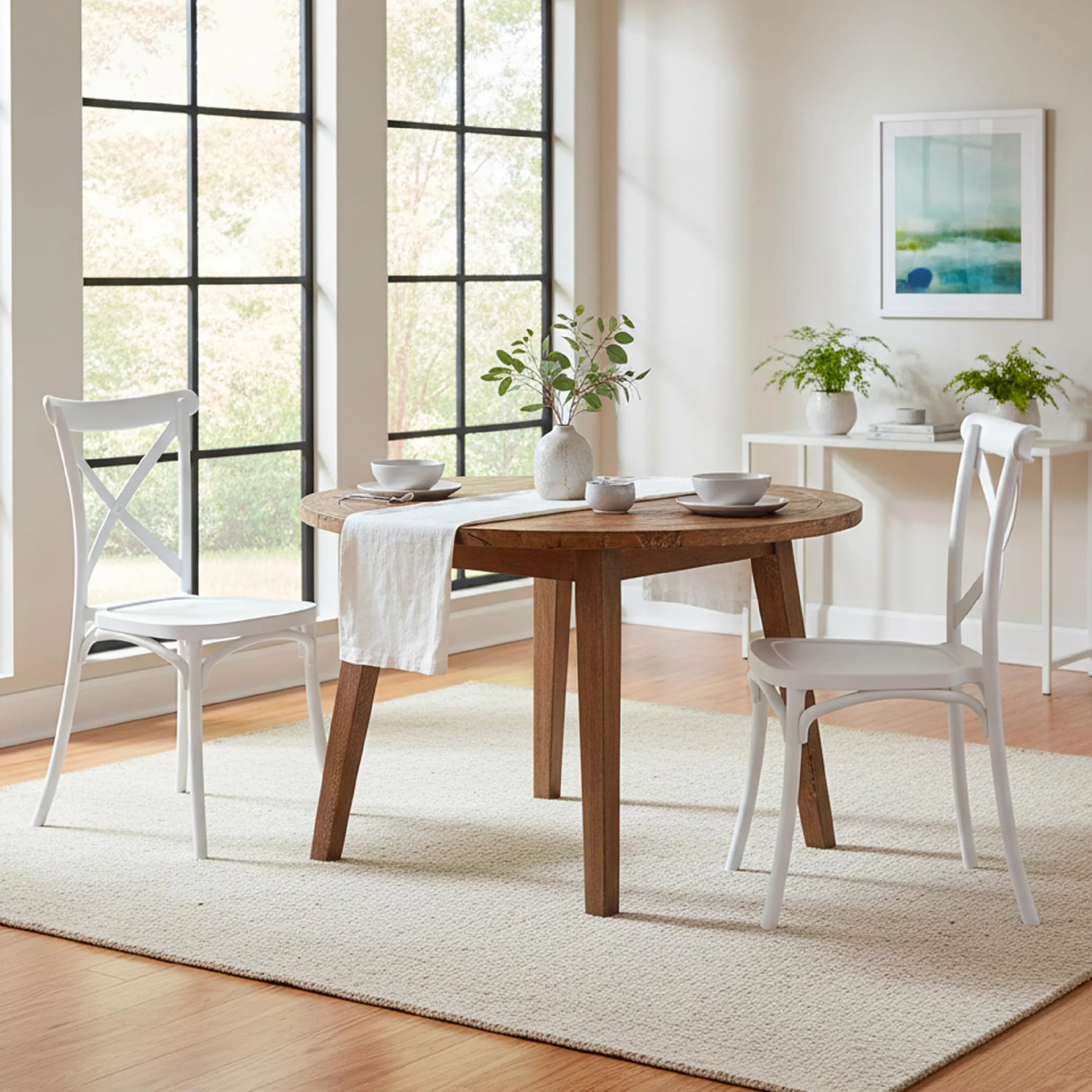 Baroni Home Set de 4 Sillas de Plástico Blanco – Apilables, Sin Montaje, Fáciles de Limpiar, con Patas Antideslizantes, para Cocina, Salón, Comedor, Exterior, 44x44x82 cm, Respaldo Trenzado