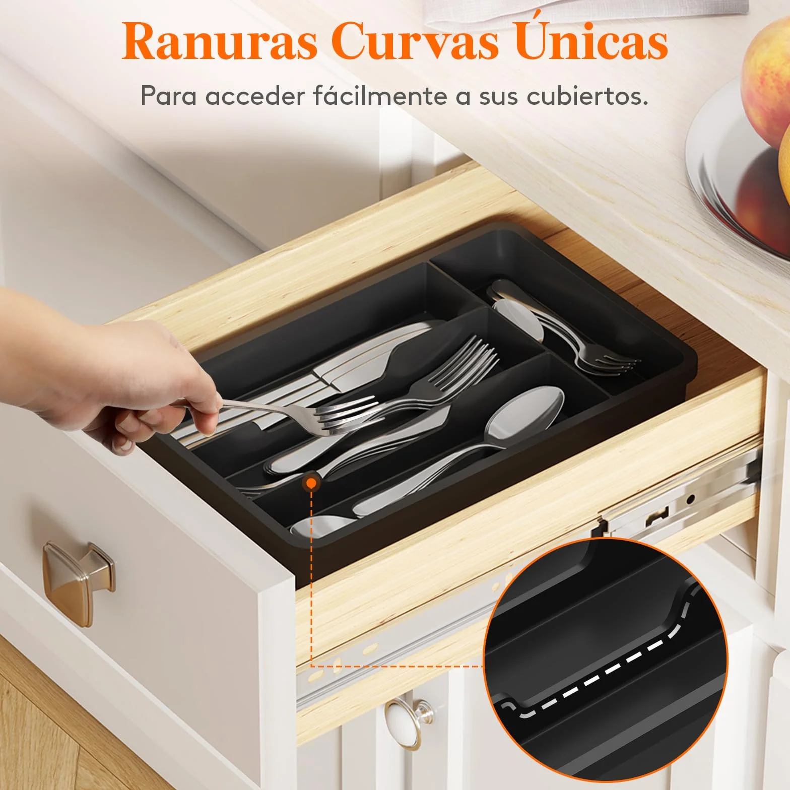 Lifewit Bandeja para Cubiertos 4 Compartimentos 19,8x31,5 cm Organizador Cajón Cocina Plástico Negro