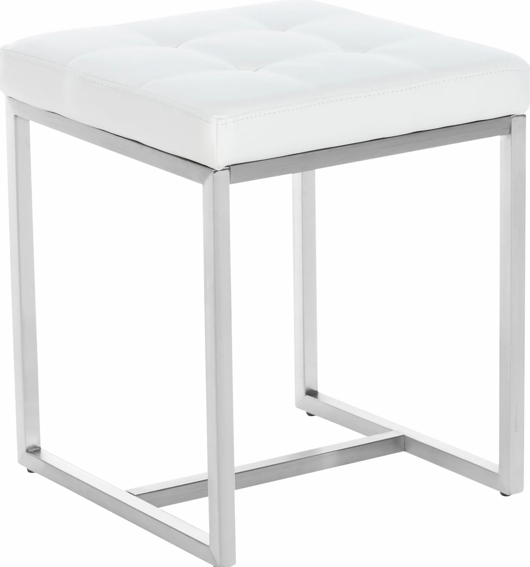 CLP Taburete Bajo Barci En Simil Cuero I Taburete De Entrada con 48cm Altura De Asiento I Taburete Cuadrado con Base De Acero INOX. I Color:, Color:Blanco