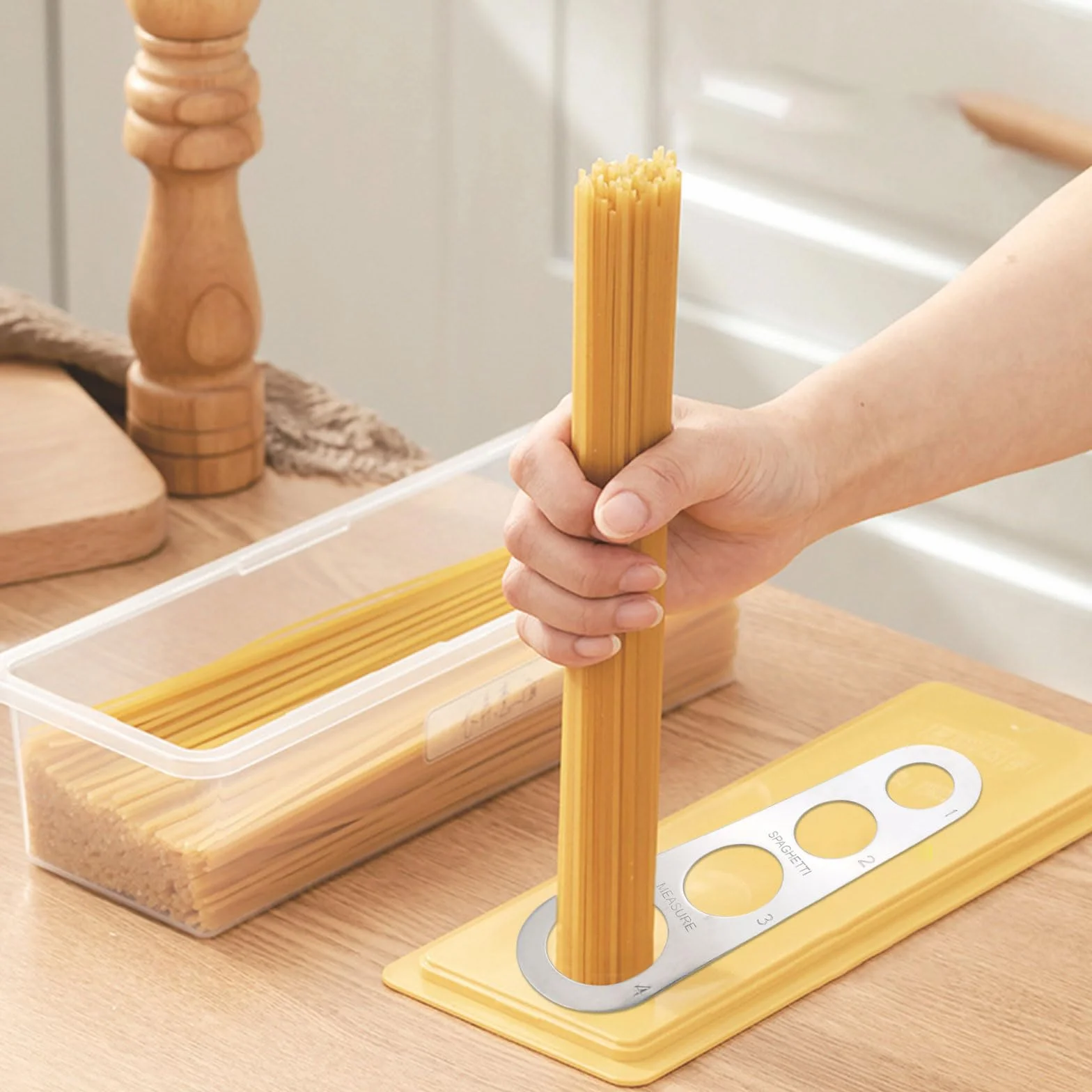 Medidor de Espaguetis Acero Inoxidable 3 Piezas con 4 Agujeros, Herramienta de Cocina Porcionador de Espaguetis