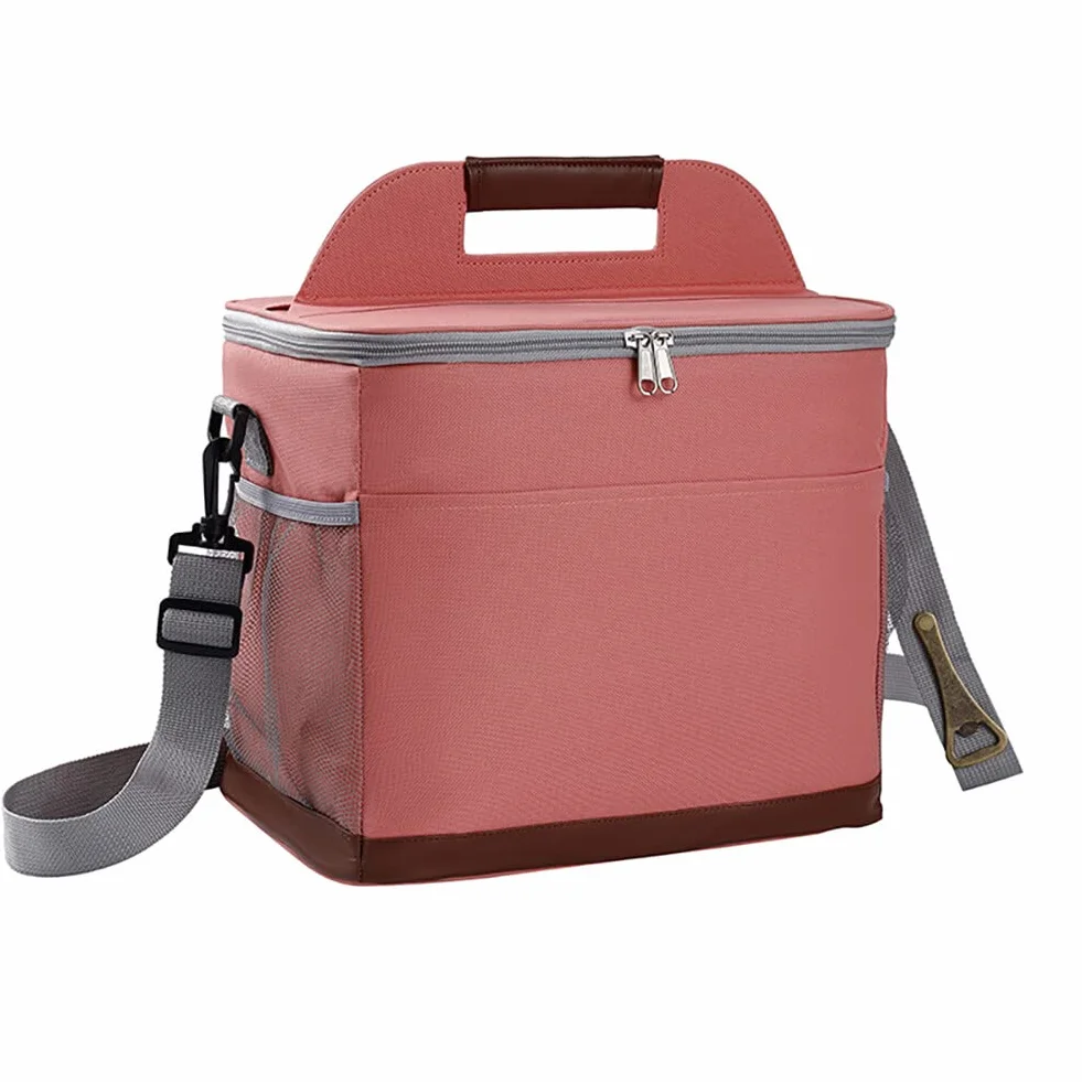 Uposao Bolsa isotérmica para el almuerzo, 16 L, portátil, impermeable, para almuerzo, pícnic, con correa para el hombro, doble compartimento para trabajo, escuela, viajes, oficina, color rosa