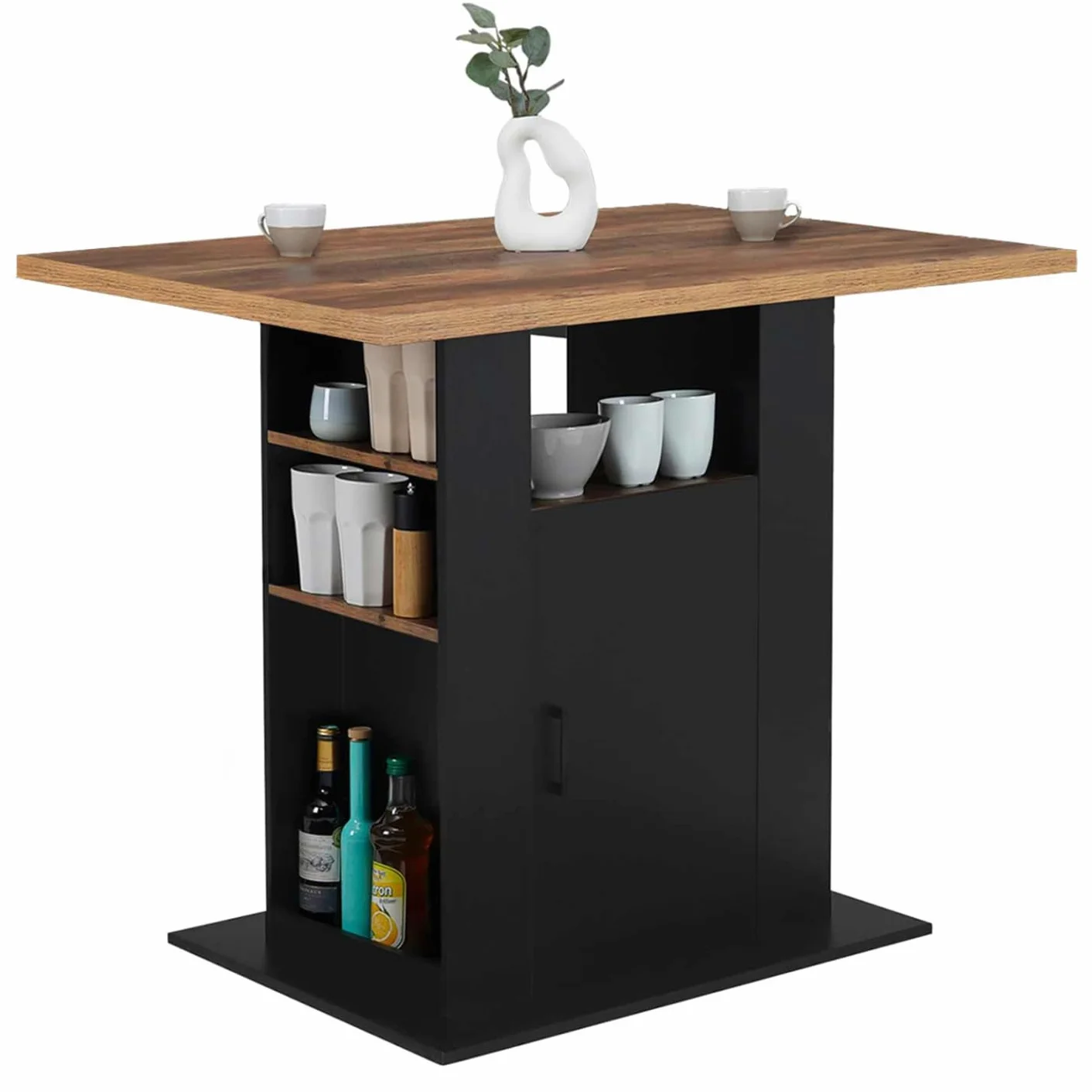 IDMarket - Ilot central UGO 110 cm madera negra y efecto madera oscura HAWKINS con almacenamiento