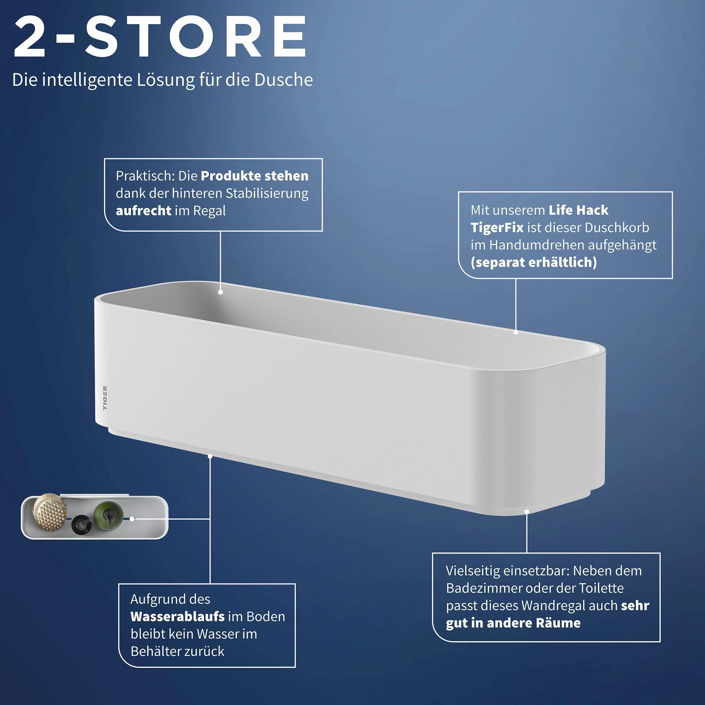 Tiger 2-Store Estante de Pared o Cesta de Ducha, 35 cm, Blanco
