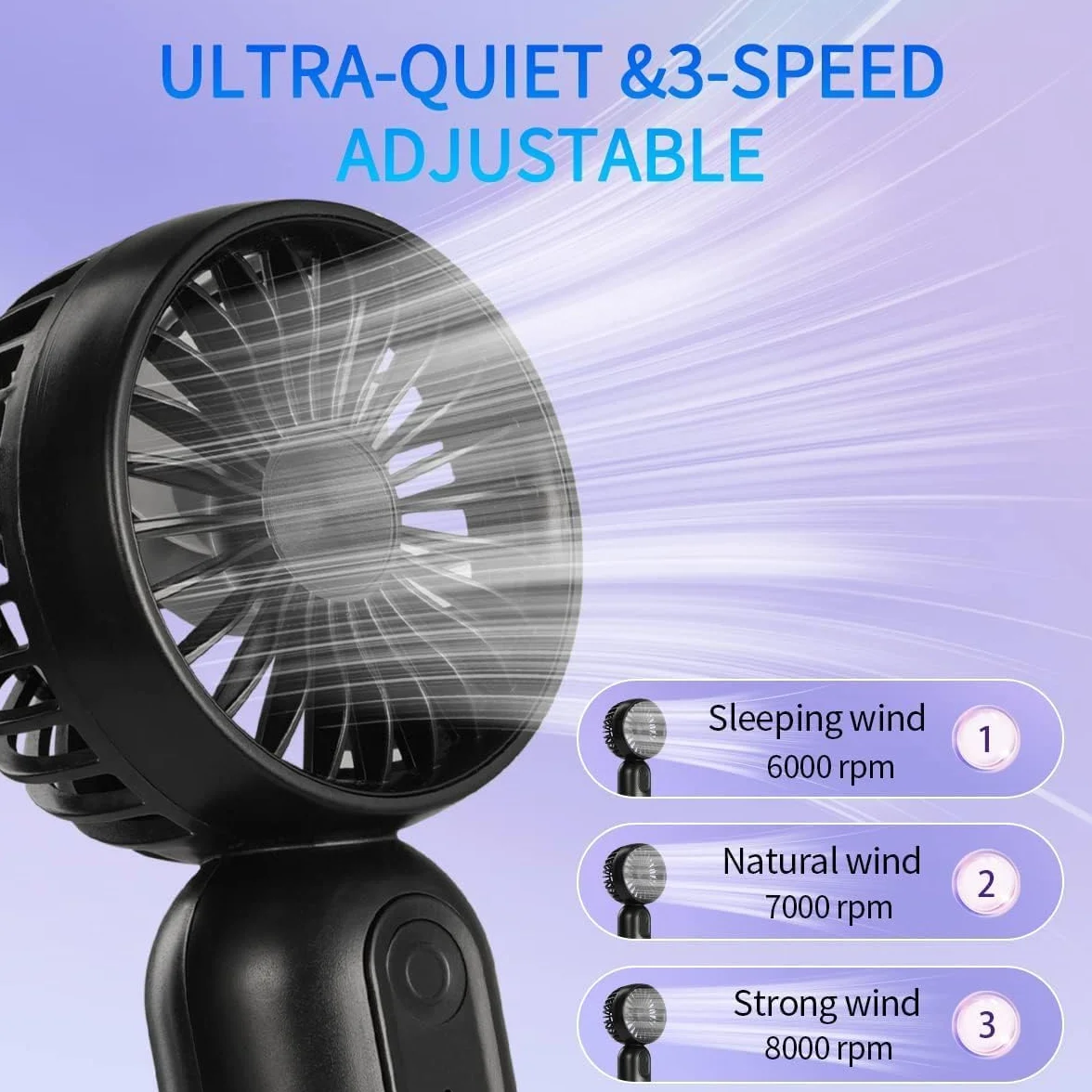 Mini ventilador portátil recargable por USB, ligero, velocidad del viento ajustable para alivio del calor en verano, ideal para uso diario, bonito diseño