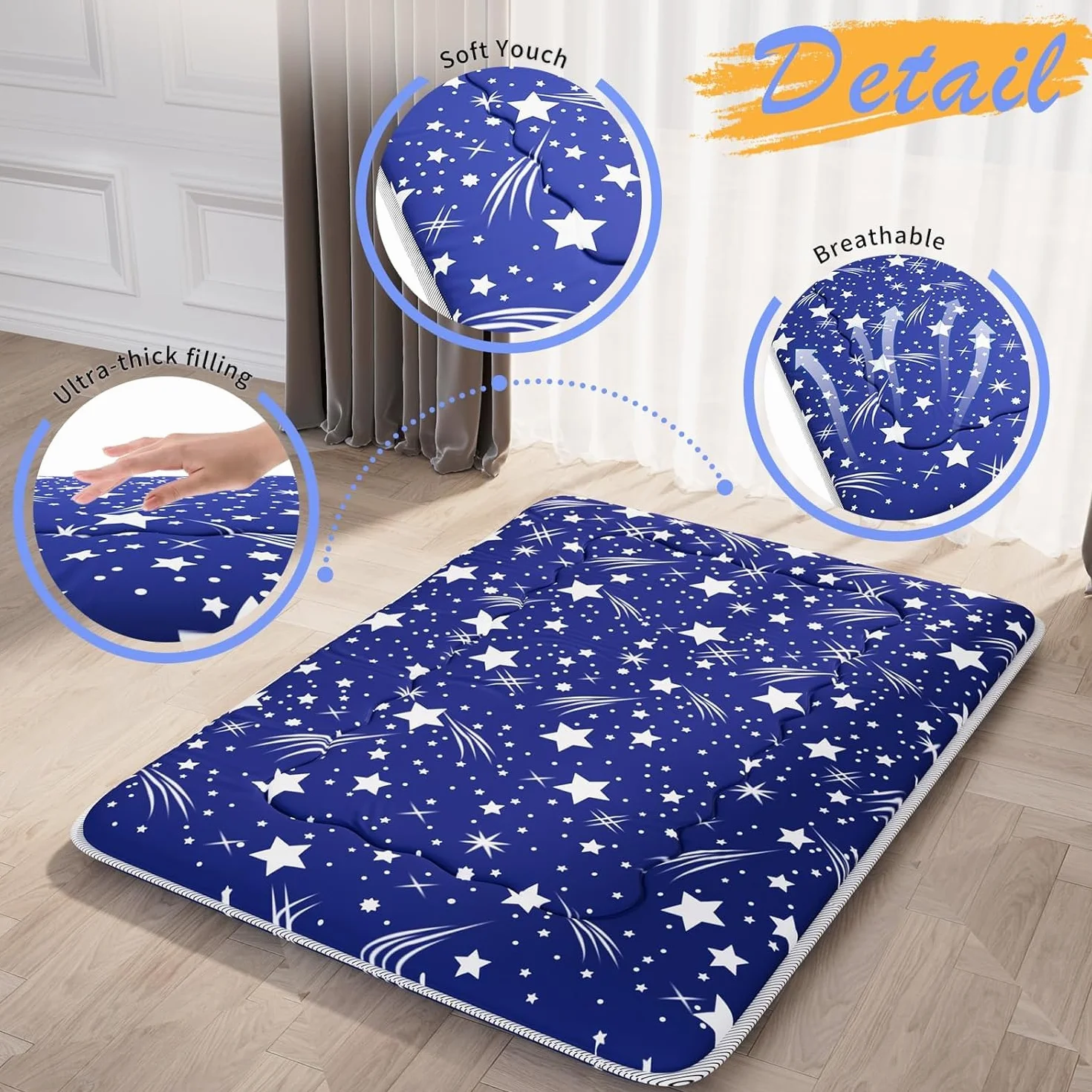 Kiseely Colchón futón, colchón de suelo japonés, Colchón futón plegable portátil, Colchón para portátil plegable con alfombrilla Tatami con bolsa y correa (T76533563, 120X200cm)