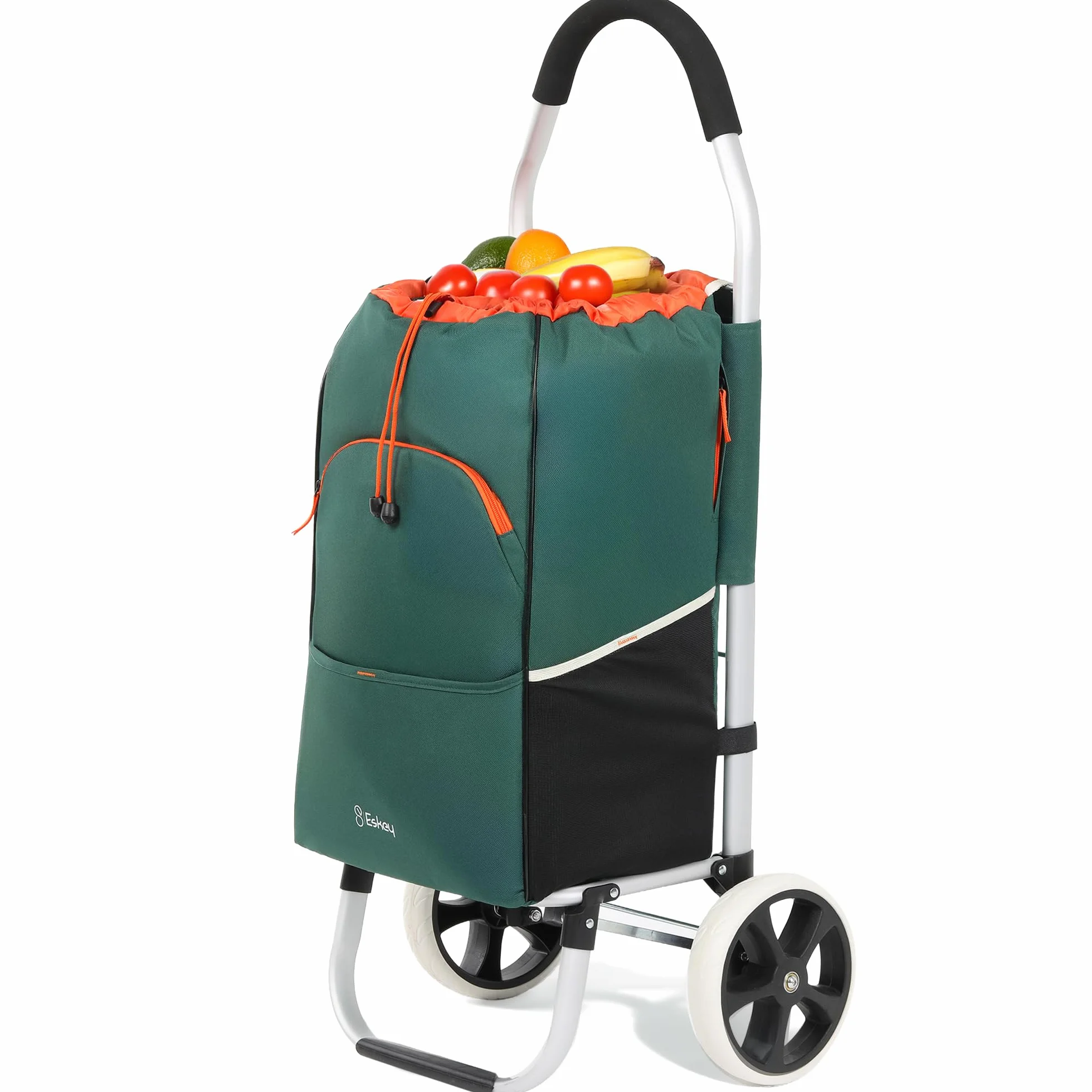 Eskey Carro de protección para boodschappentrolley Met koelvak – Resistente al Agua – Ovouwbare Boodschappenwagen – Grote Wielen (Forest Green)