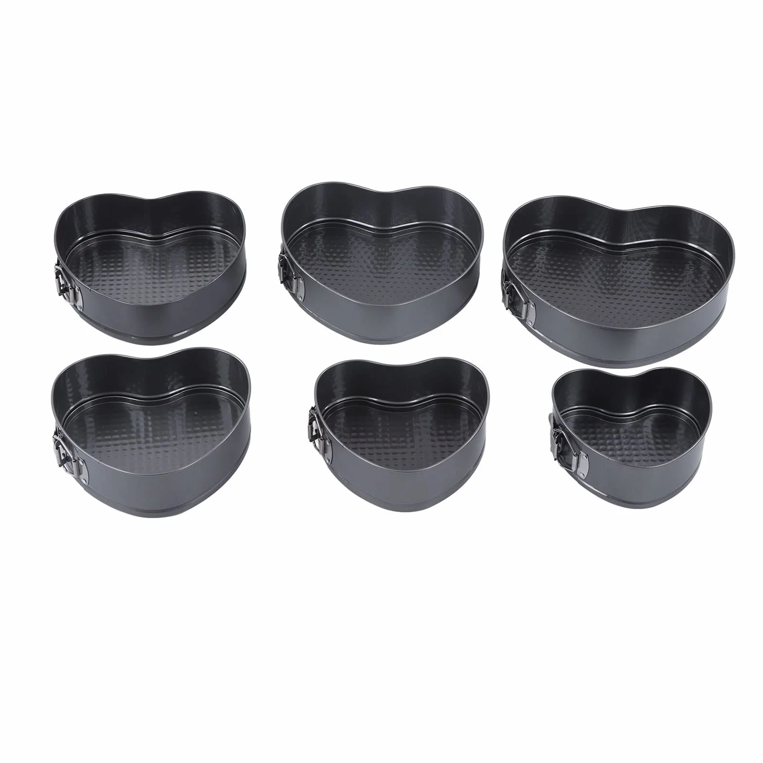 Juego de 6 moldes desmontables con forma de corazón, antiadherentes y de apertura lateral; molde para hornear en acero inoxidable con calentamiento uniforme y cierre a presión,