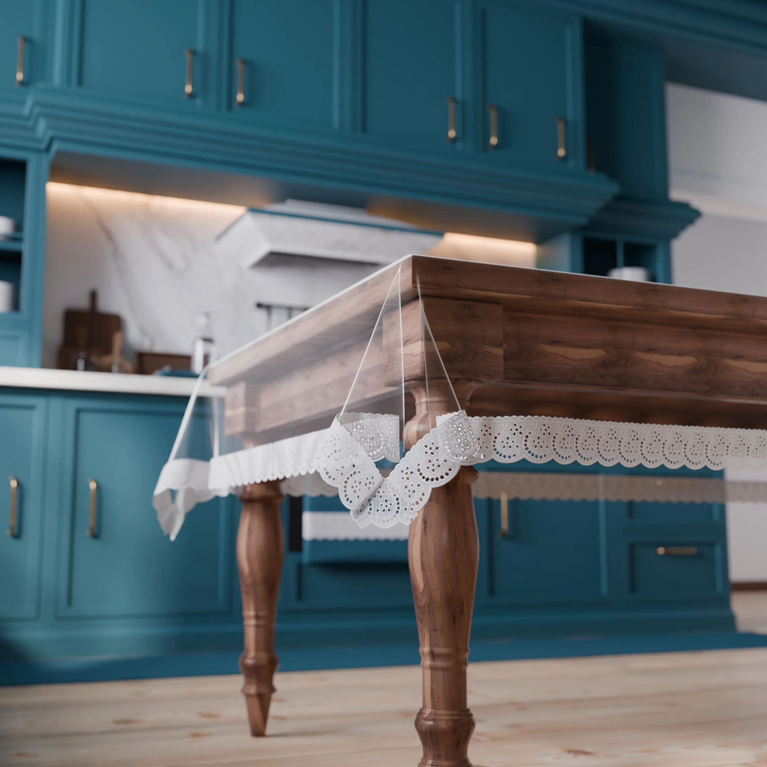 PETTI ARTIGIANI ITALIANI – Mantel Transparente de PVC Laminado/Cubremesa Antimanchas con Ribete de Encaje Sangallo – Protección para mesas de Cocina y Comedor, 24 plazas (140x450 cm) Rectangular