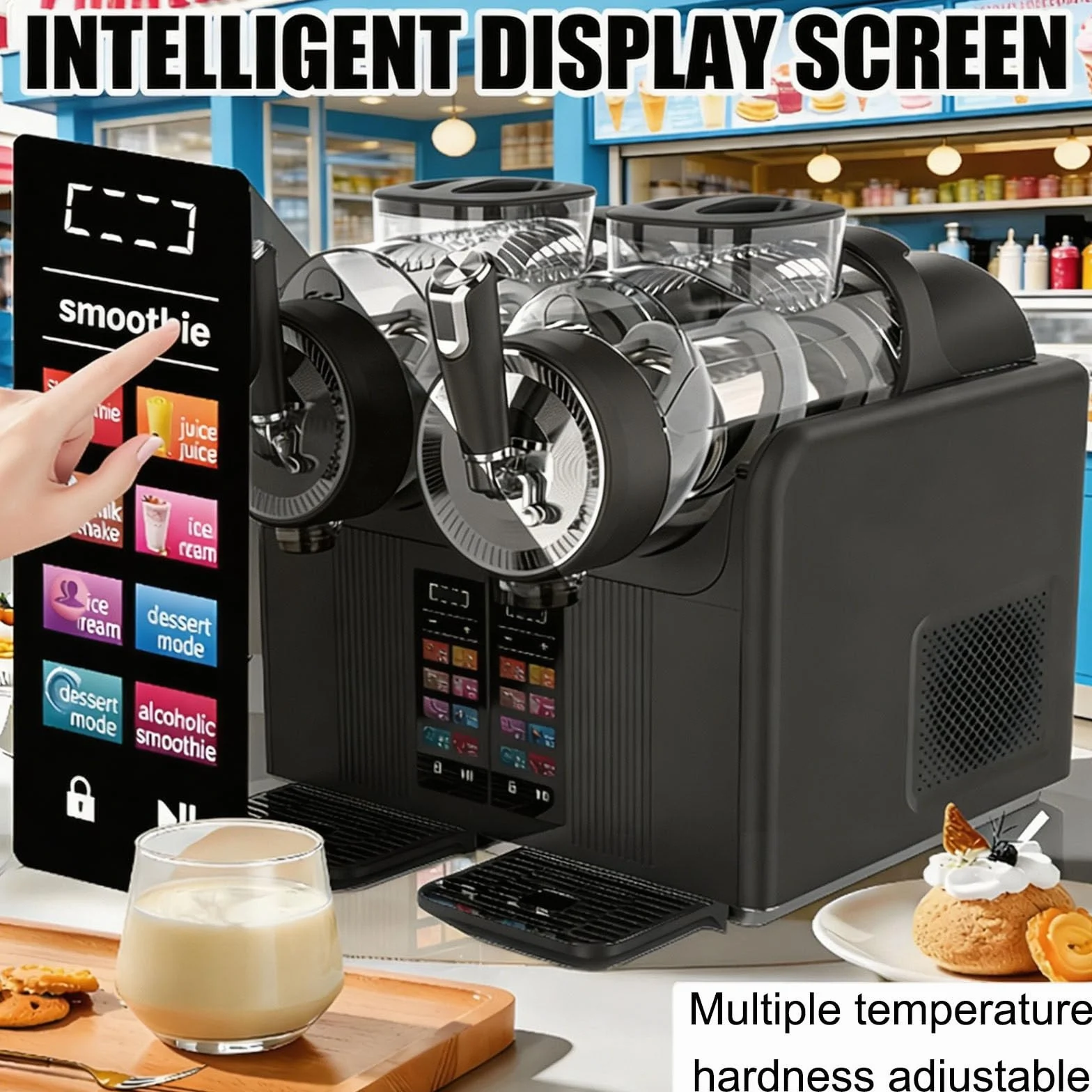 Máquina De Granizados De 430 W,7 En 1, Máquina De Helado Suave con Dos Depósitos De 2 litros, Limpieza Automática, Bloqueo Infantil, Dispensador De Bebidas Frías White
