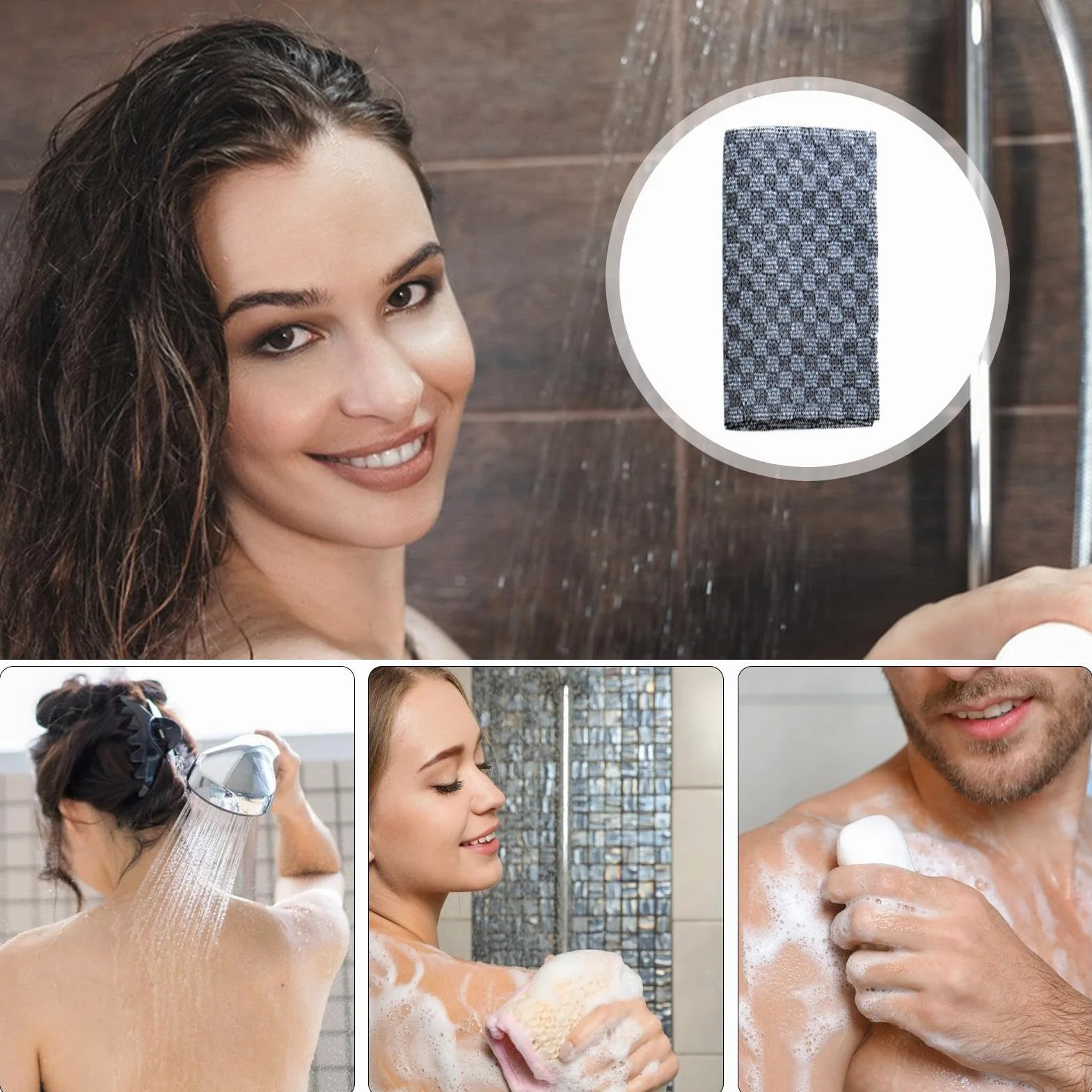 Toalla exfoliante para ducha extra larga - Pañas de baño para limpieza de piel