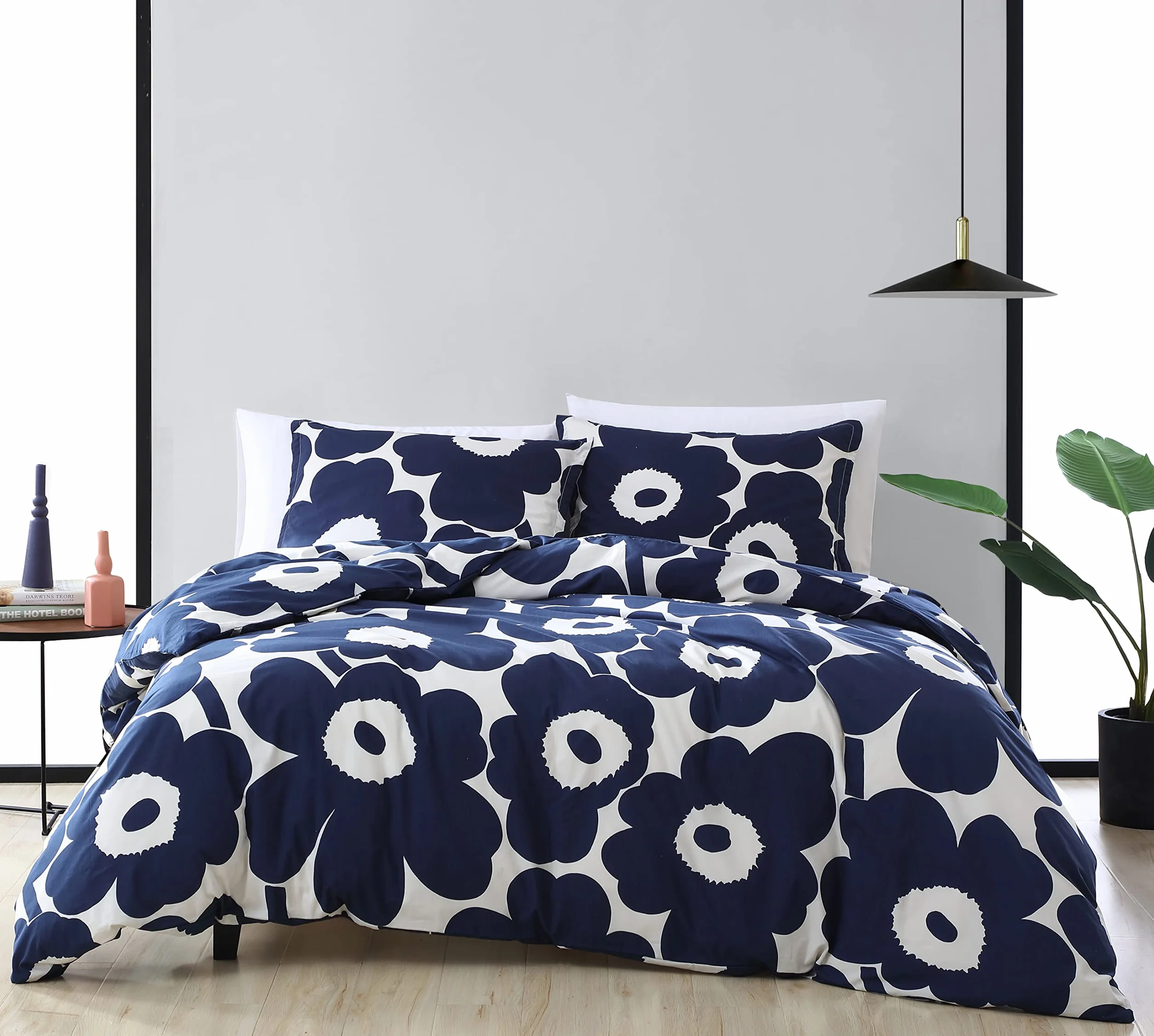 Marimekko - Juego de Funda de edredón King, Ropa de Cama de algodón con Fundas a Juego y Cierre de botón, decoración del hogar para Todas Las Estaciones (índigo Unikko, King)