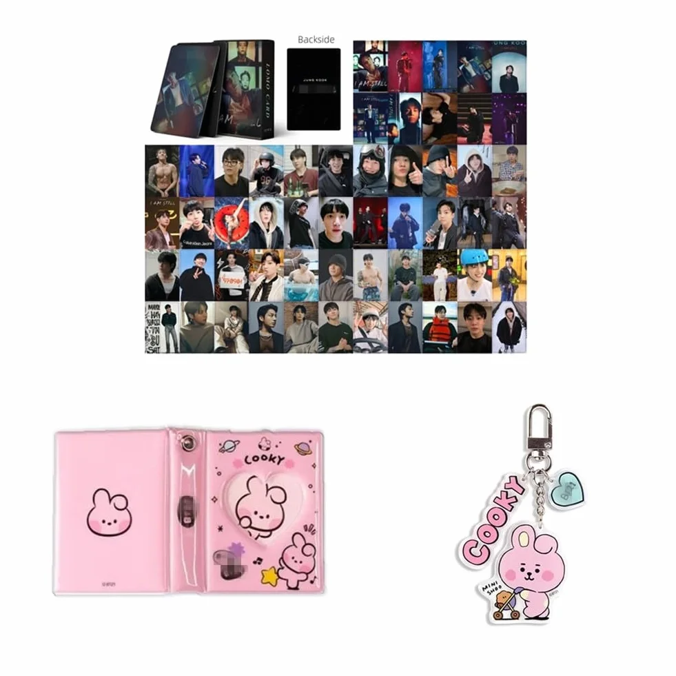 Kpop - Juego de 60 tarjetas de fotos personales JIMIN, 32 calcomanías, soporte para álbum de chimmy, llavero, llavero (Jungkook-I am still)