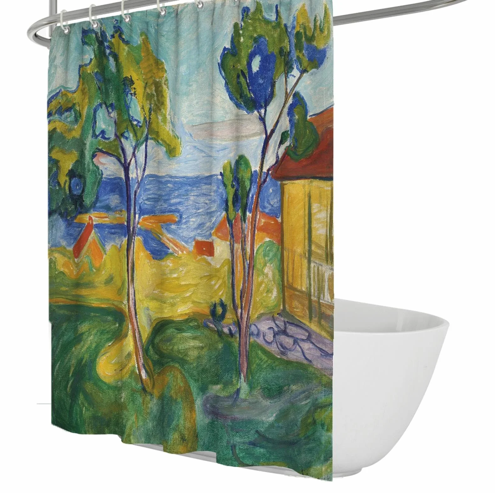 Cortina de Ducha Cabina Costera otoño Forro jardín Cortina de baño Arte Colorido Cortinas de Ducha Lavable Tela Ligera 200x200