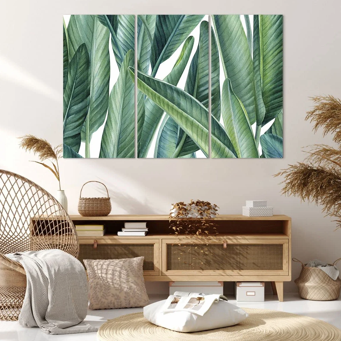 Lienzos decorativos 165x110cm Cuadro Sobre Lienzo Moderno exótico hojas verde Grande XXL Dormitorio Cuadros Pared Imágenes Tríptico 3 Piezas Cuadros Decoracion Salon Wall Art Prints CE165x110-4258