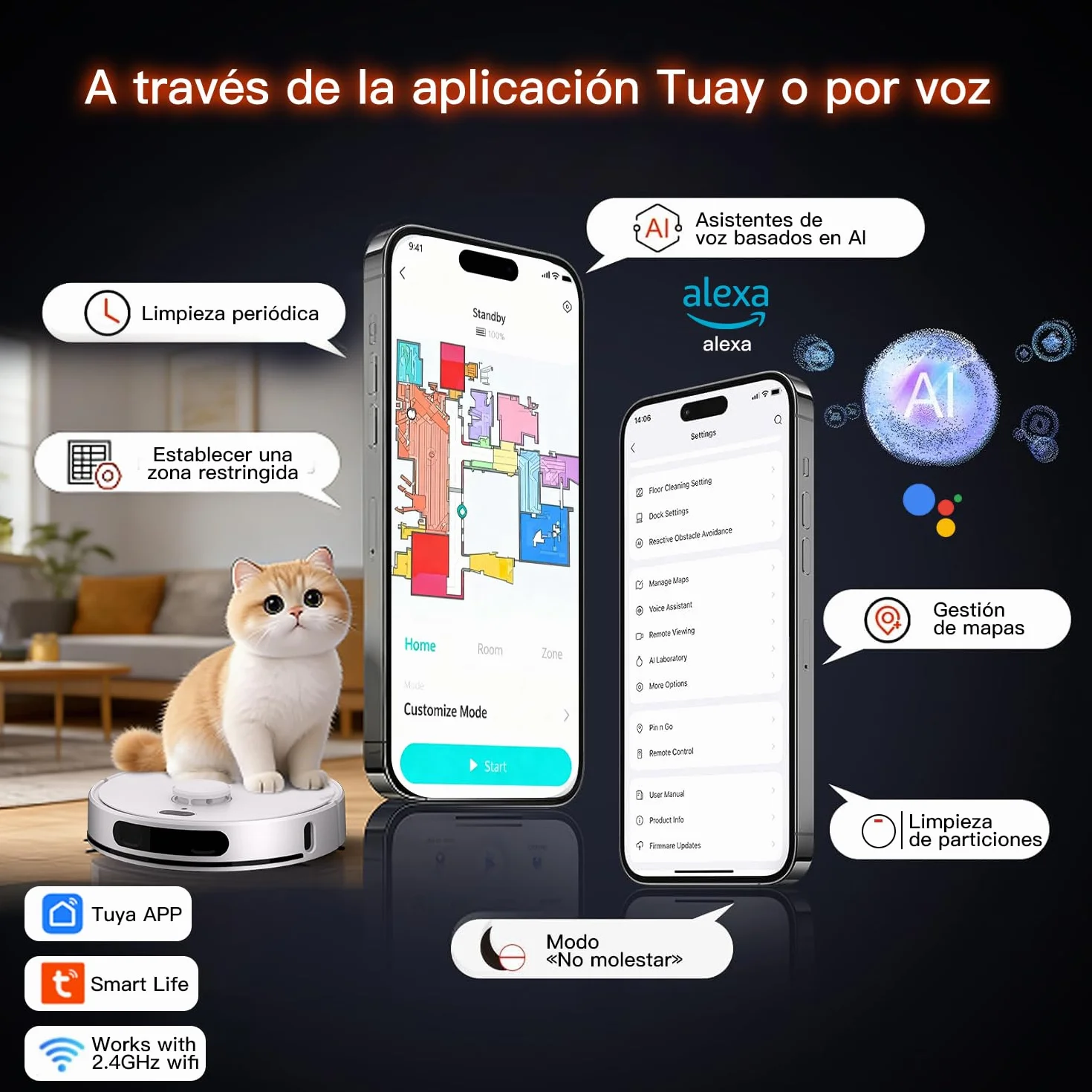Robot Aspirador y fregasuelos hasta 8000Pa Navegación LiDAR y Mapeo | Potente succión Autovaciado Autonomía de 220 Minutos, Anticolisión, Limpieza Personalizada Control por Voz y App-Blanco