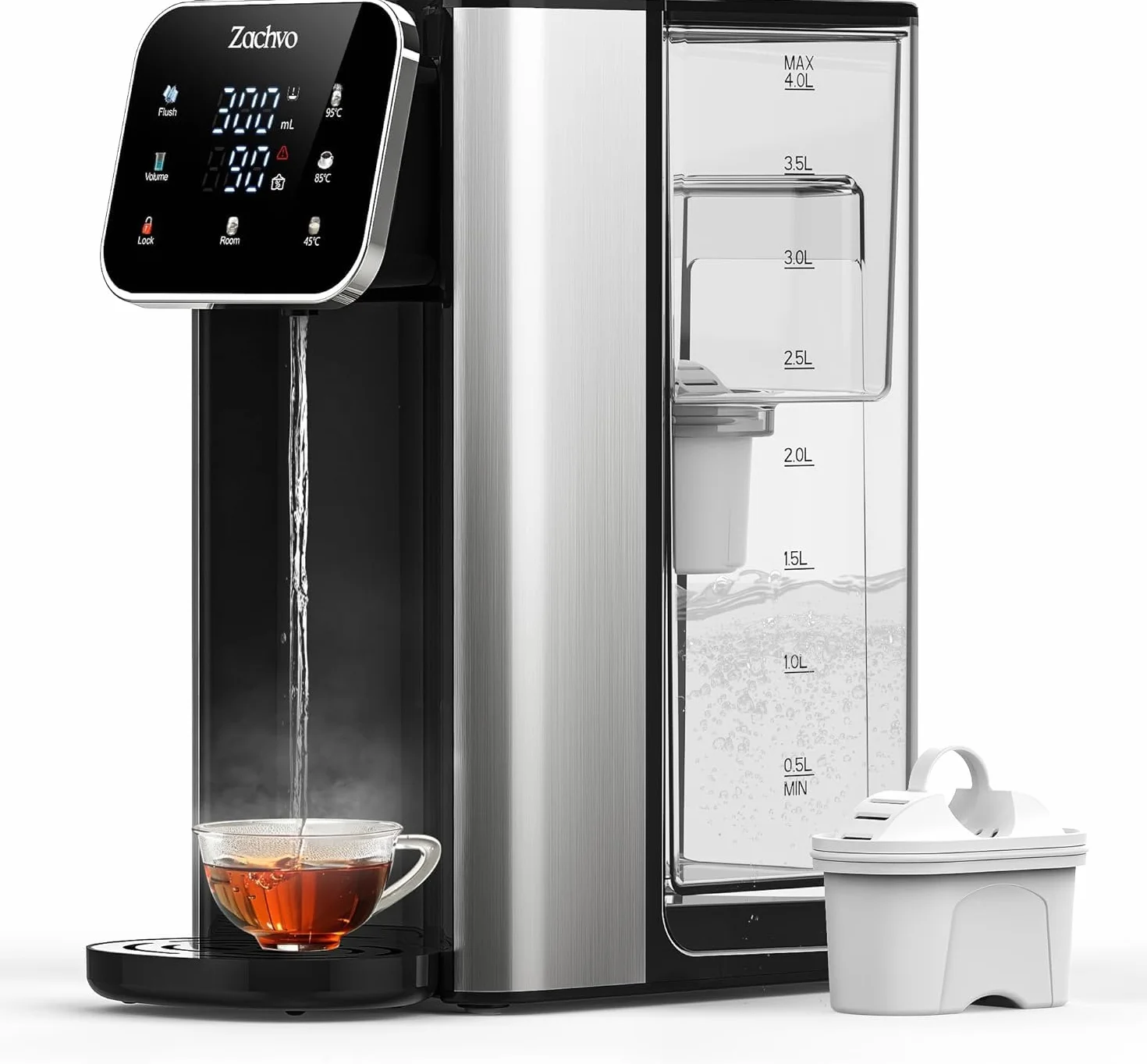 Dispensador de Agua Caliente UR05-2200W Agua Caliente en Segundos, 4 Niveles de Temperatura y 3 Cantidades de Agua, Depósito de 4L, Compacto, Filtro de Carbón Activo, para Cocina y Oficina