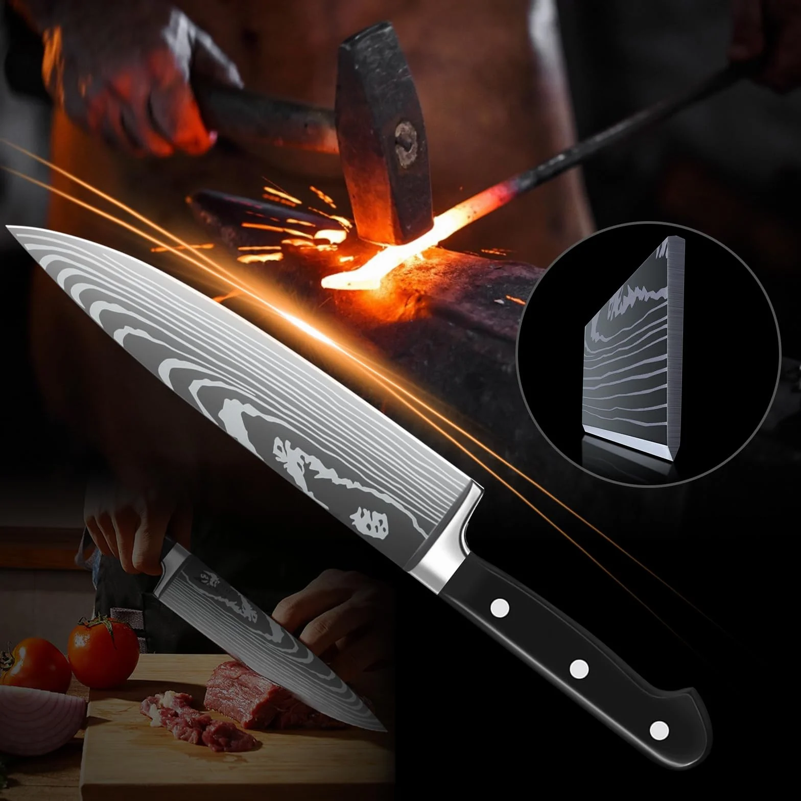 Dfito Juego de cuchillos con bolsa de transporte, juego de 8 cuchillos profesionales con bolsa, juego de cuchillos de cocina de acero inoxidable de alto carbono, juego de cuchillos de chef