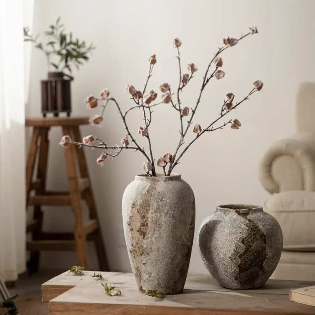 Jarrón de cerámica Moteado Retro, Nuevo jarrón de cerámica Chino, decoración de arreglos Florales, jarrón de cerámica hidropónica, jarrón para el hogar, Gris-A